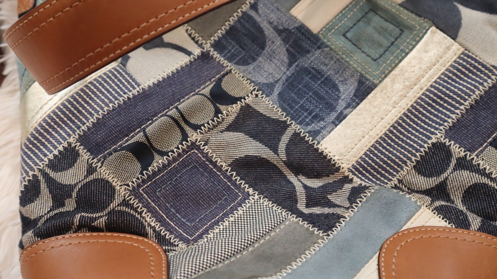 Coach Y2K Vintage Denim Patchwork Leather Brass Bleecker Duffle Bag