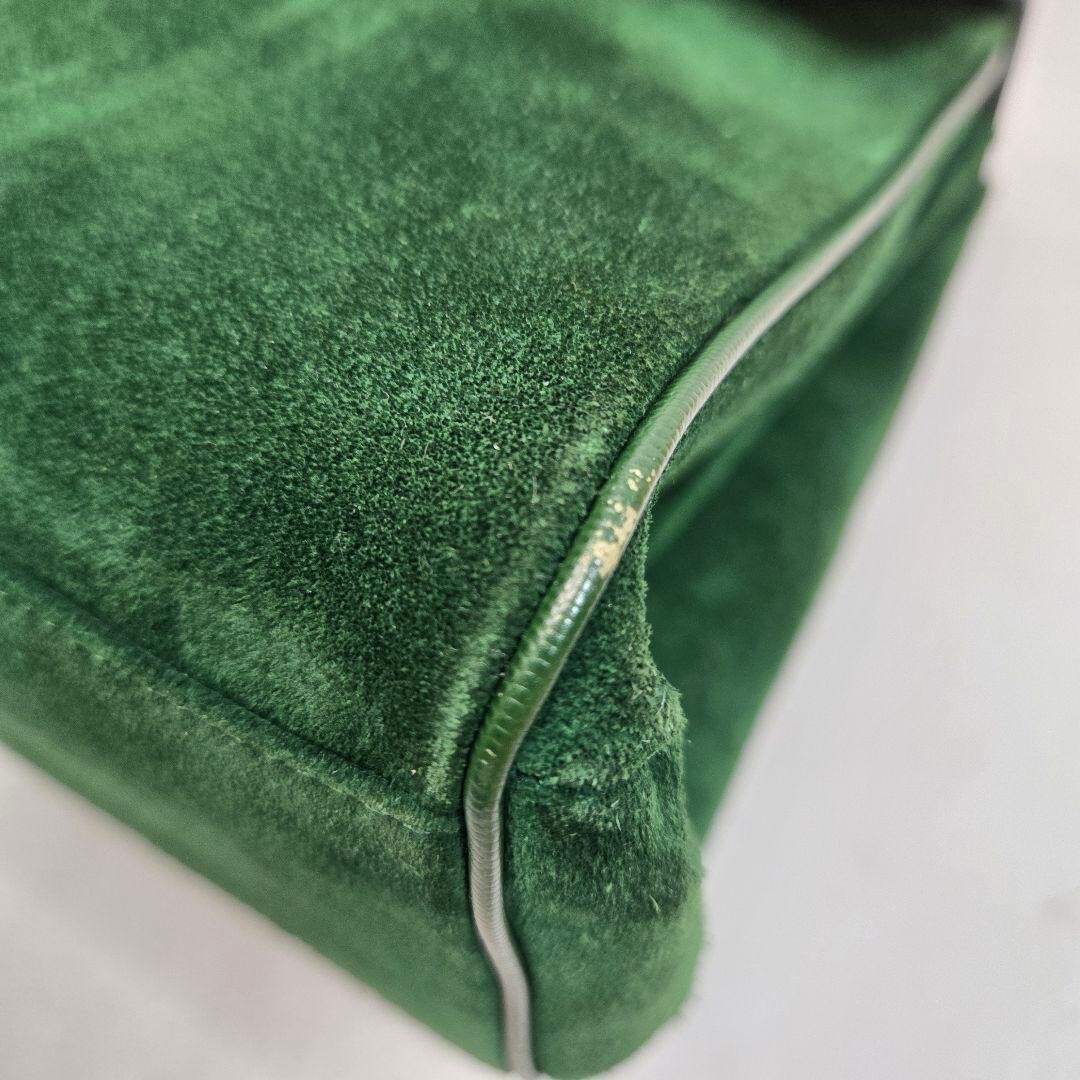 CELINE Handbag Leather Suede Circle Green Vintage Authentic From Japan