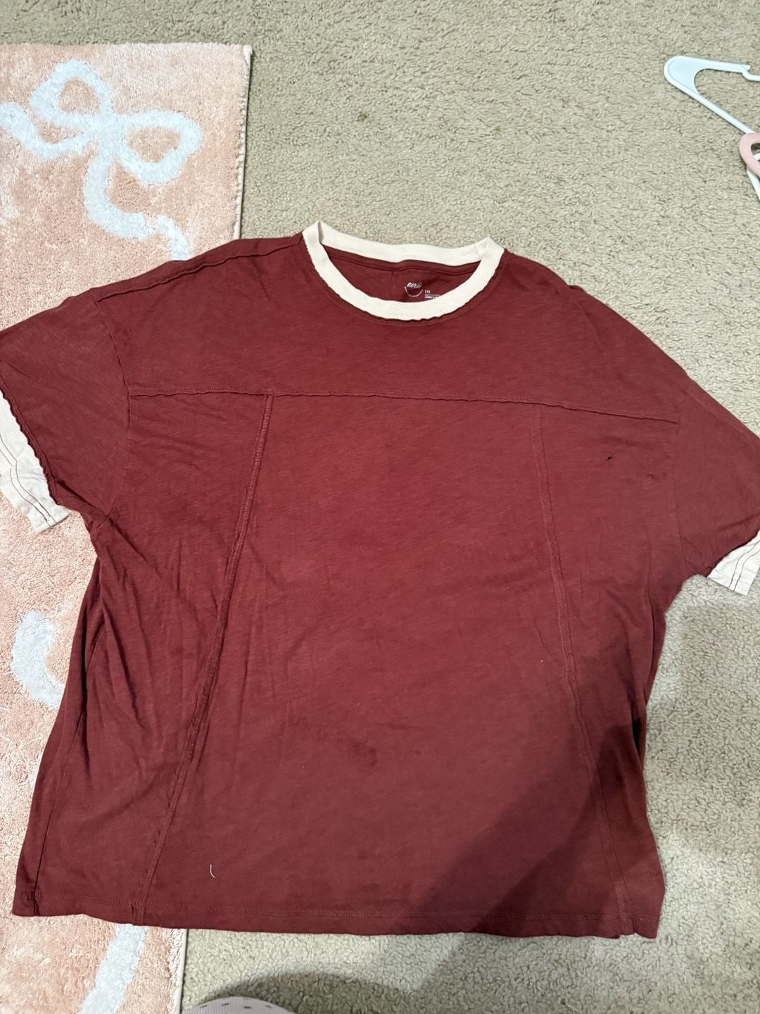 Aerie Women’s Oversized Raw Hem Ringer T-Shirt in Burgundy