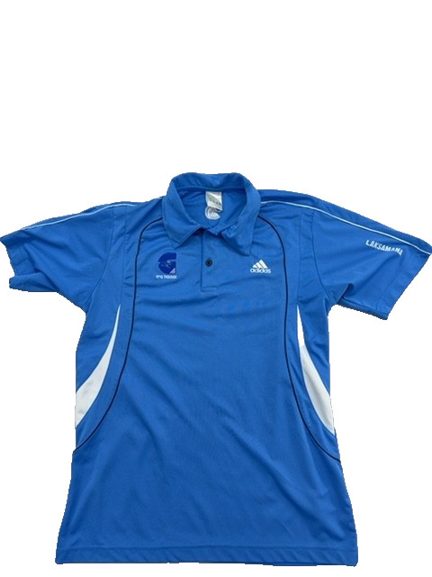 Adidas Polo Shirt Blue 3-Stripes Short Sleeve Size M 100% Polyester