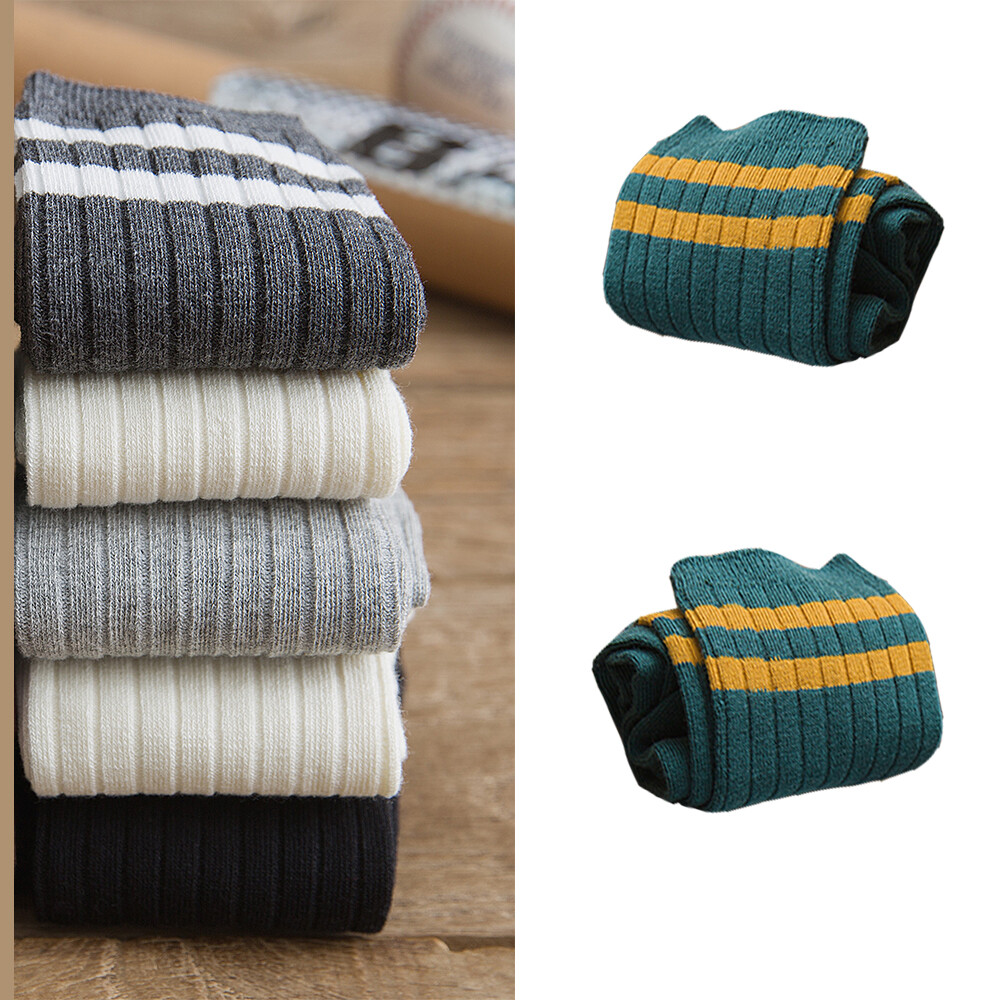 1-5 Pairs Womens Mens Athletic Sports Crew Socks Cotton Striped Classic Casual