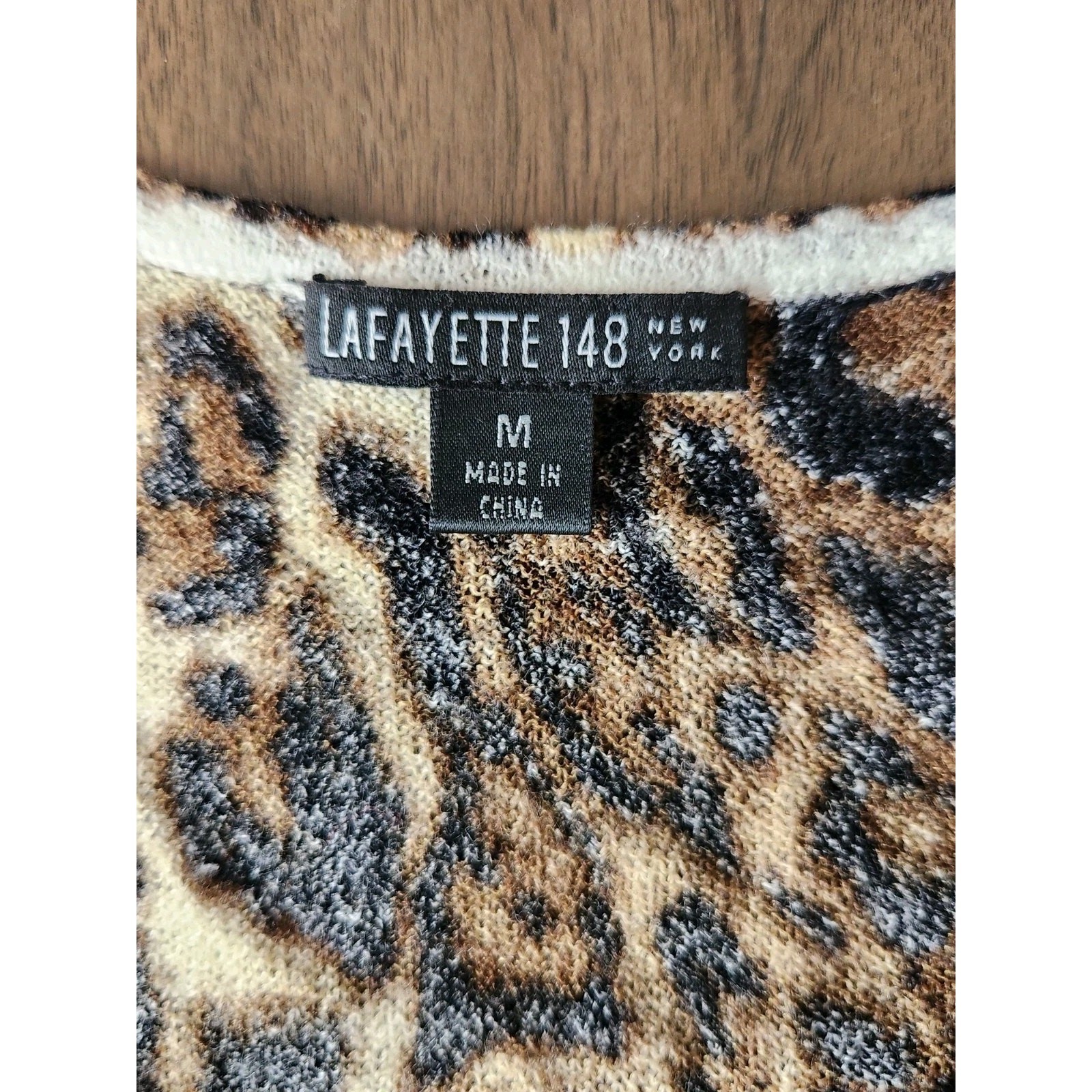Lafayette 148 Sleeveless Leopard Print Knit Merino Blend Sequins Top Size M