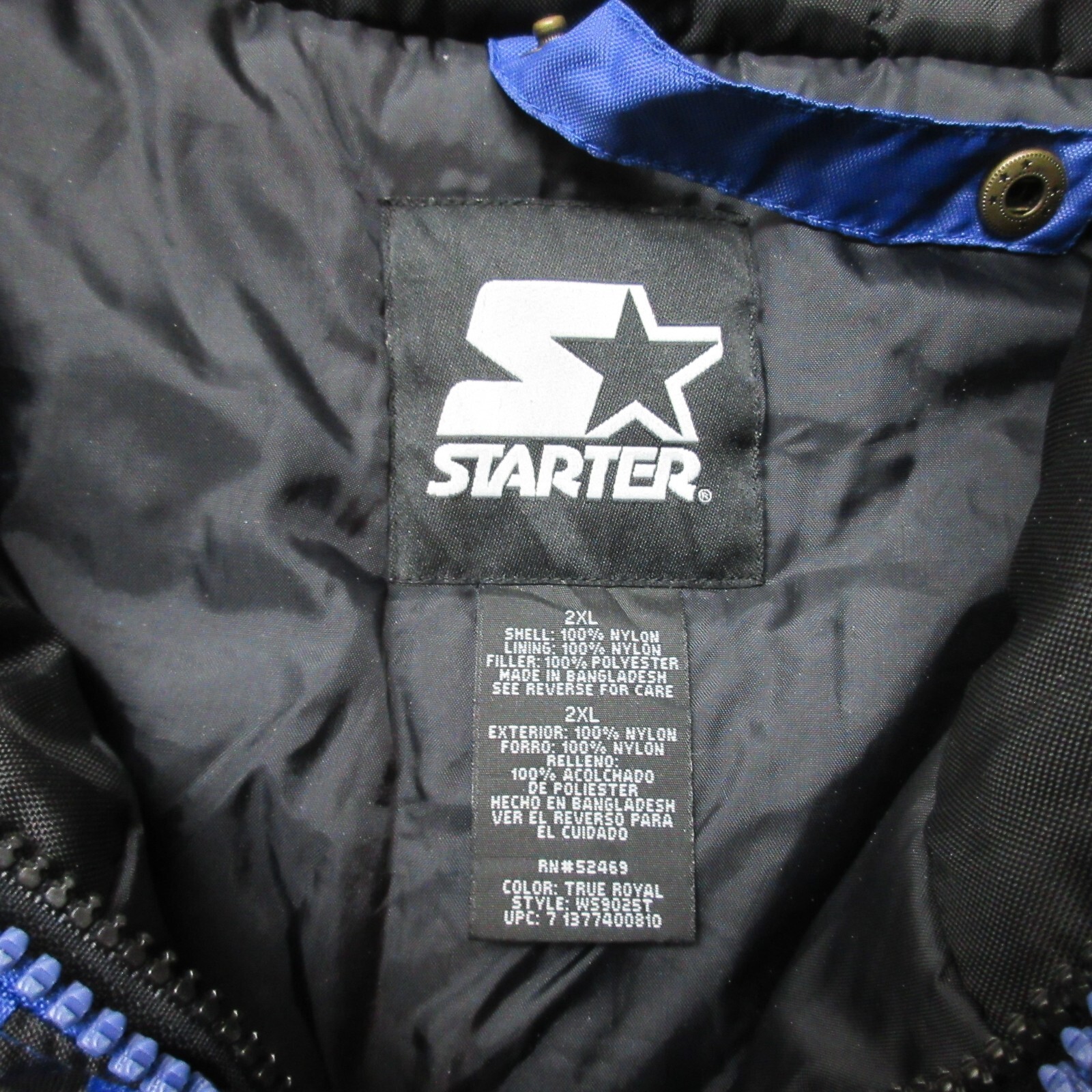 VINTAGE Starter Padded Jacket Mens 2XL Royal Blue Full Zip Insulated Pockets XXL