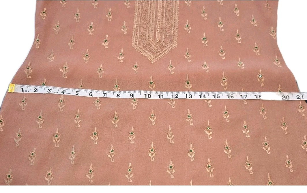 Peach Kurta Semi Sheer Size 38 Gota/Zari Embroidery • Emerald Detail • NWOT