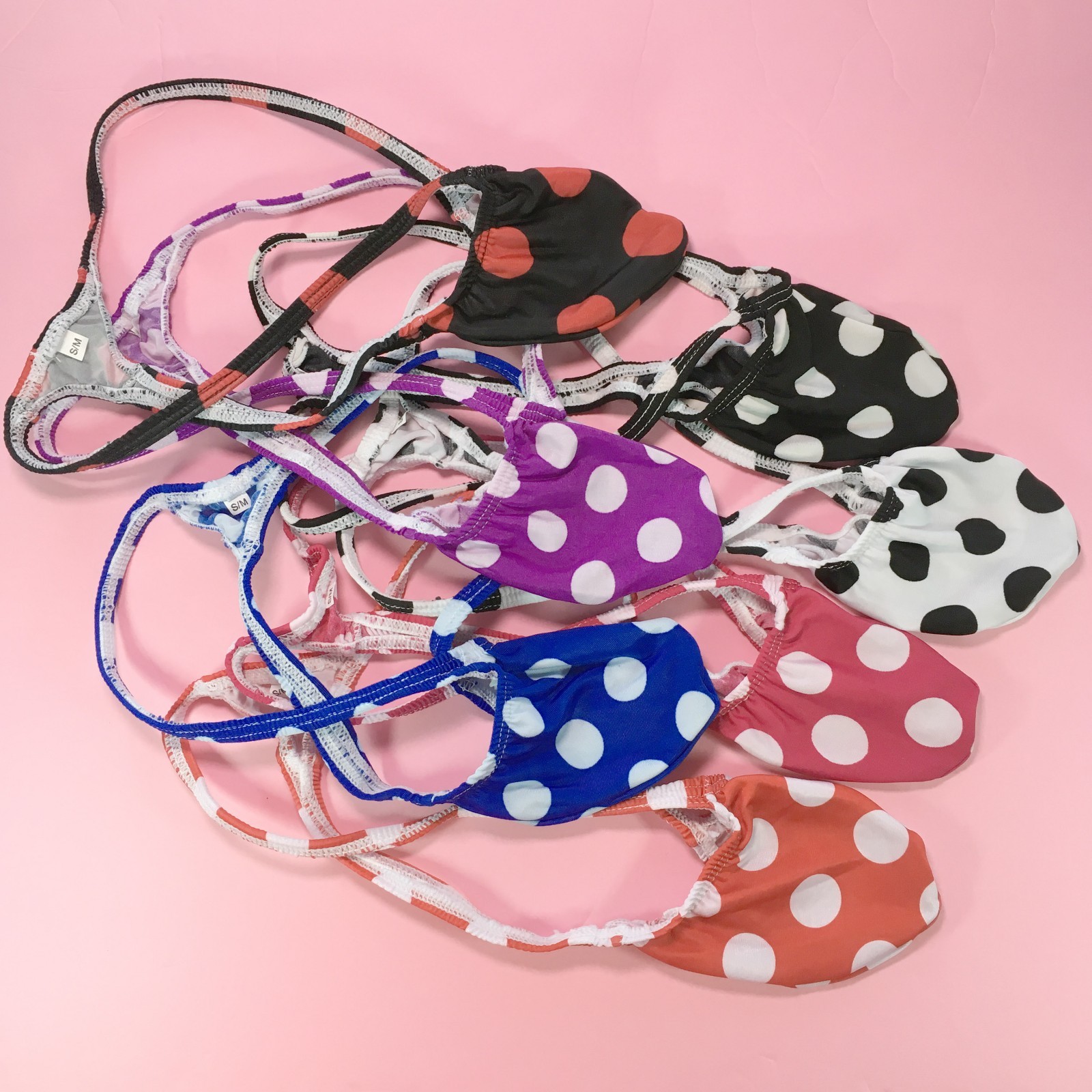 K403 DS Mens String Thong Grape Smugglers Contoured Pouch Jersey Round Dots