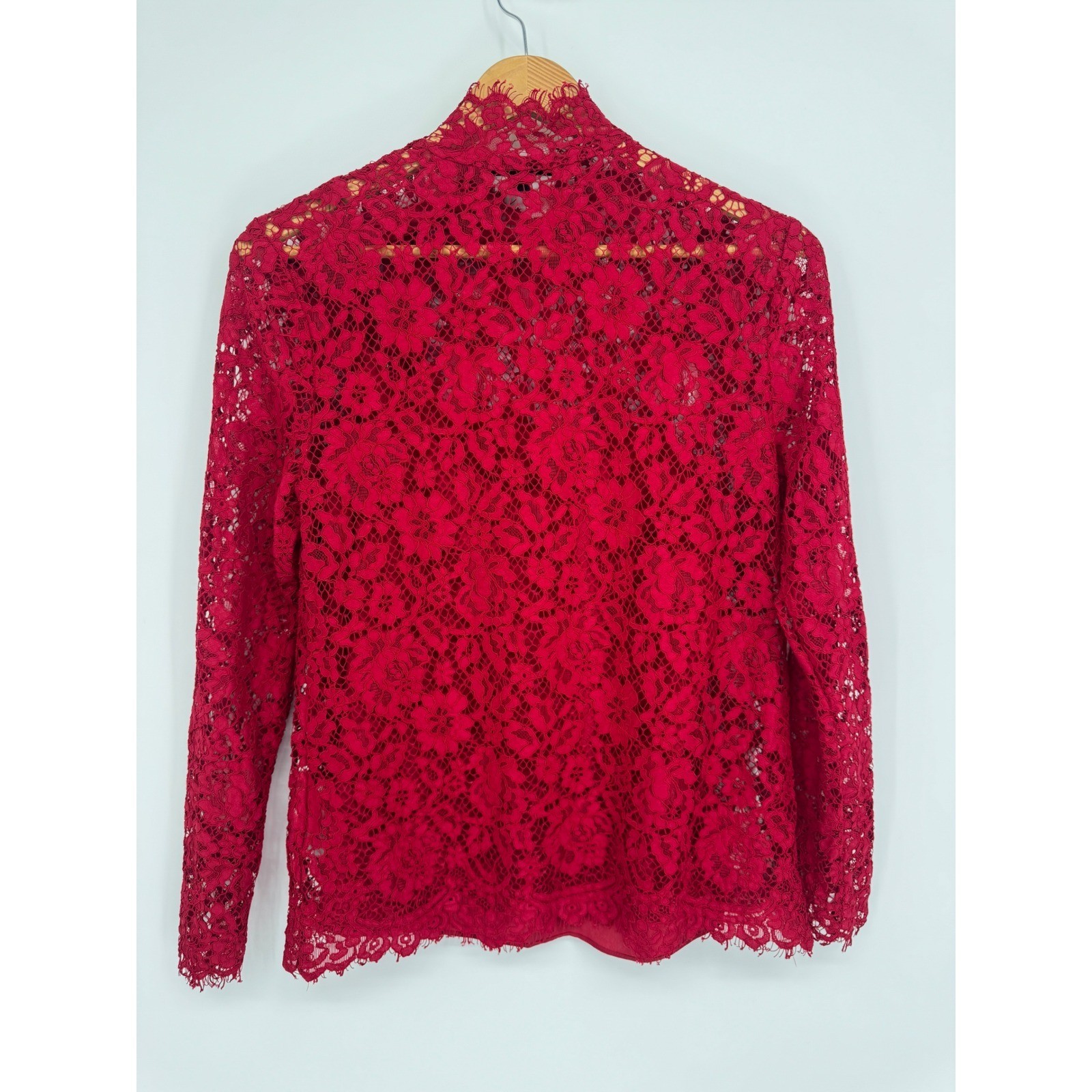 J.Crew Shirt Lace Bow Womens 0 Red High Neck Victorian Romantic Elegant Coquette