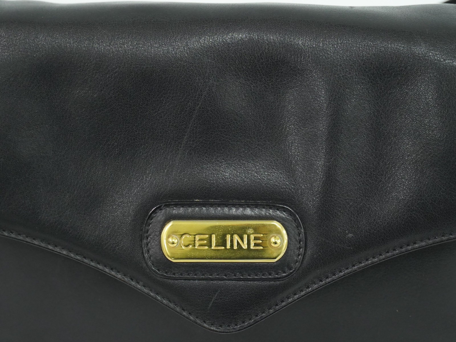 CELINE Leather Shoulder Crossbody Bag Black Gold