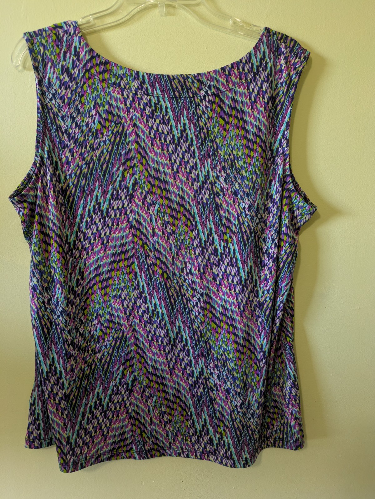 Kasper Women’s Plus 1X Multicolor Geometric Scoop Neck Sleeveless Blouse