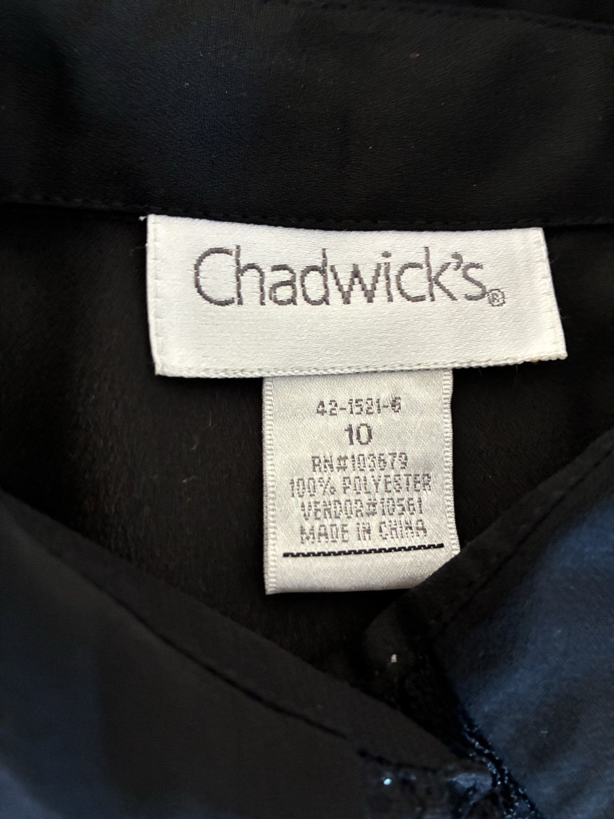 Vintage Chadwick’s Blouse Black Women’s 10 Black Lace Trim Collar 80s 90s