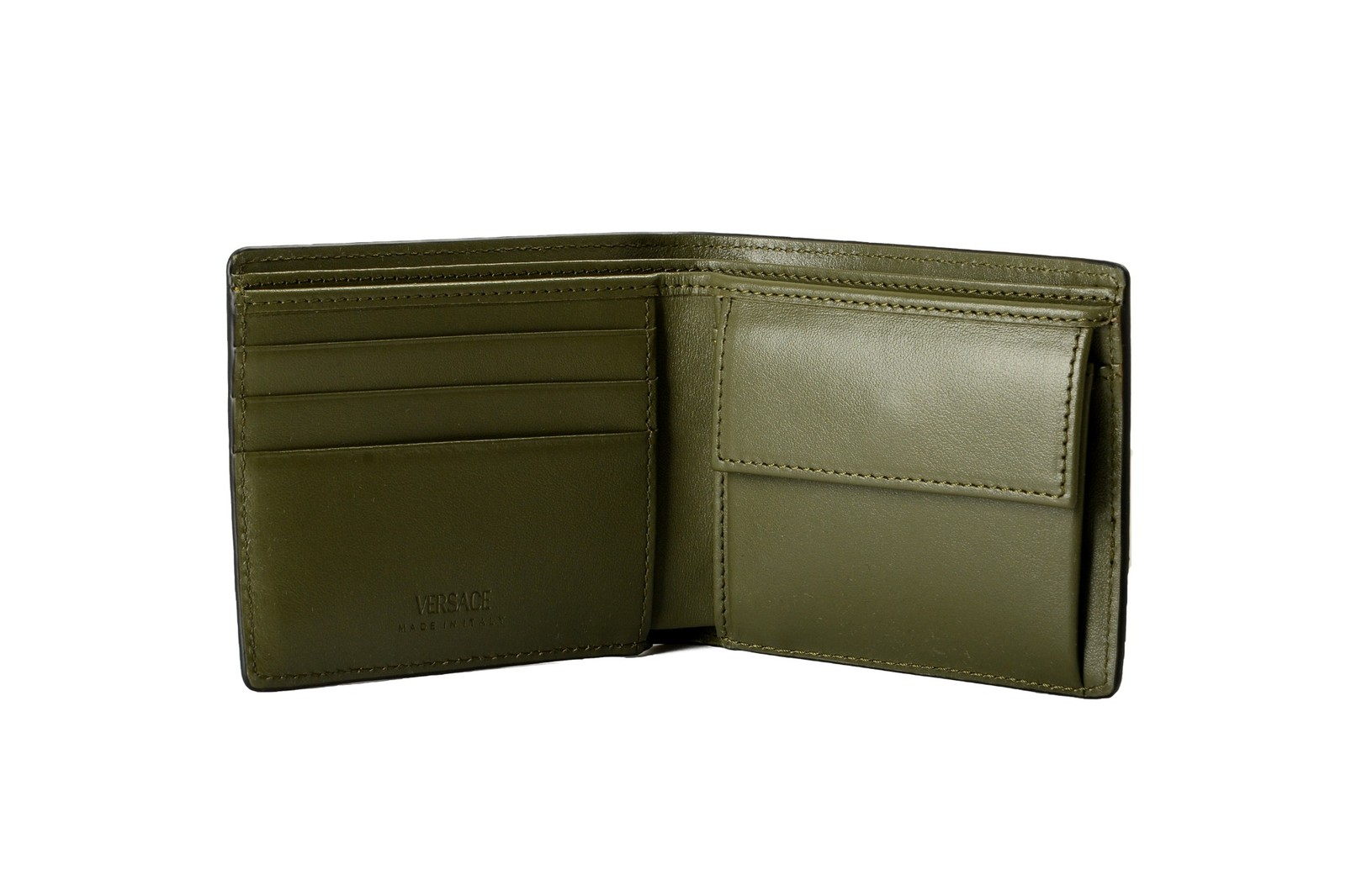 Versace 100% Leather Croc Print Gold Medusa Head Bifold Wallet W/Coin Pocket