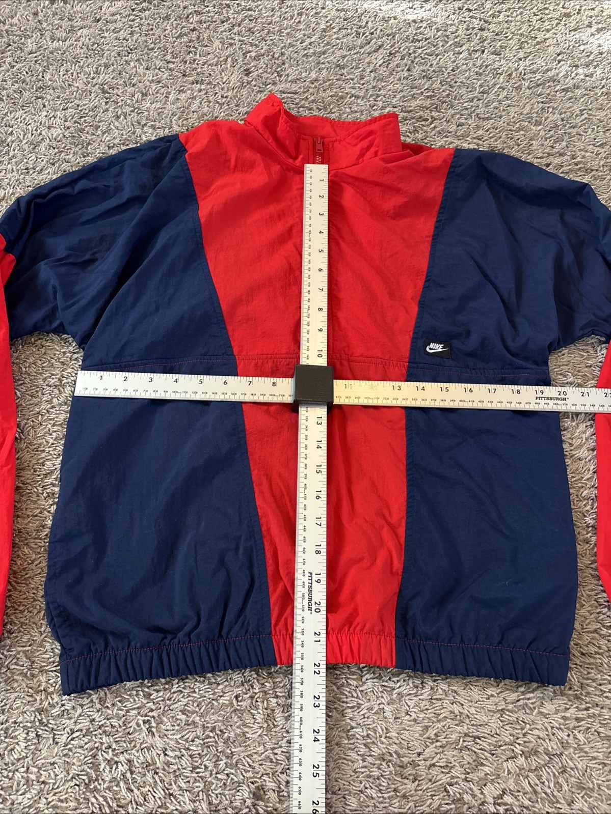 Vintage 80s 90s Nike Windbreaker Pullover Jacket Mens M Blue Red Block Sleeve