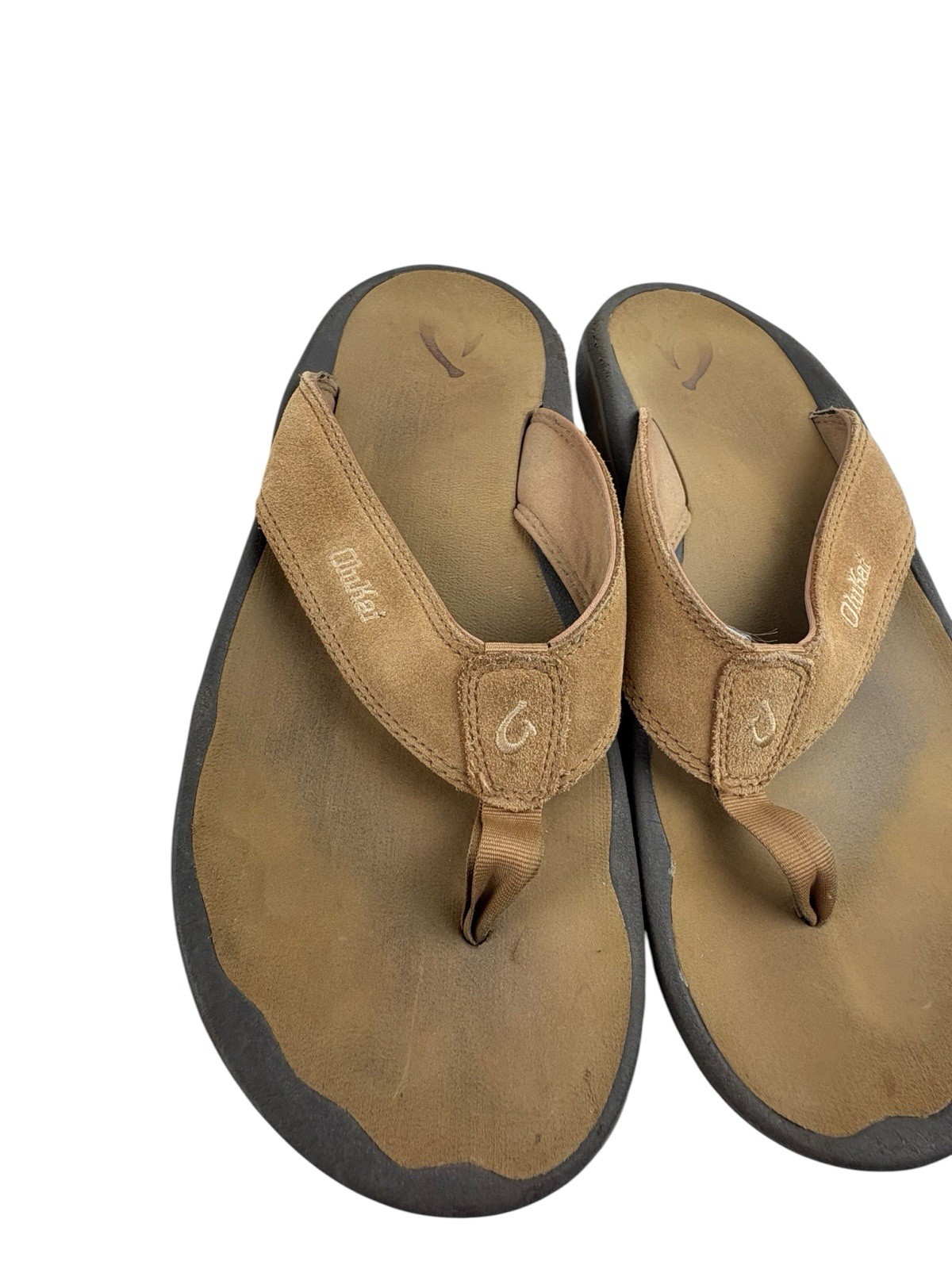 OluKai Mens Tuahine Leather Flip Flop Sandals Size 12 Brown Leather Comfort Shoe