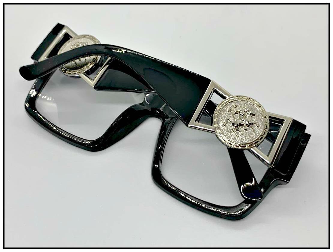 CLASSIC RETRO HIP HOP Style Clear Lens EYE GLASSES Thick Frame Silver Medallion