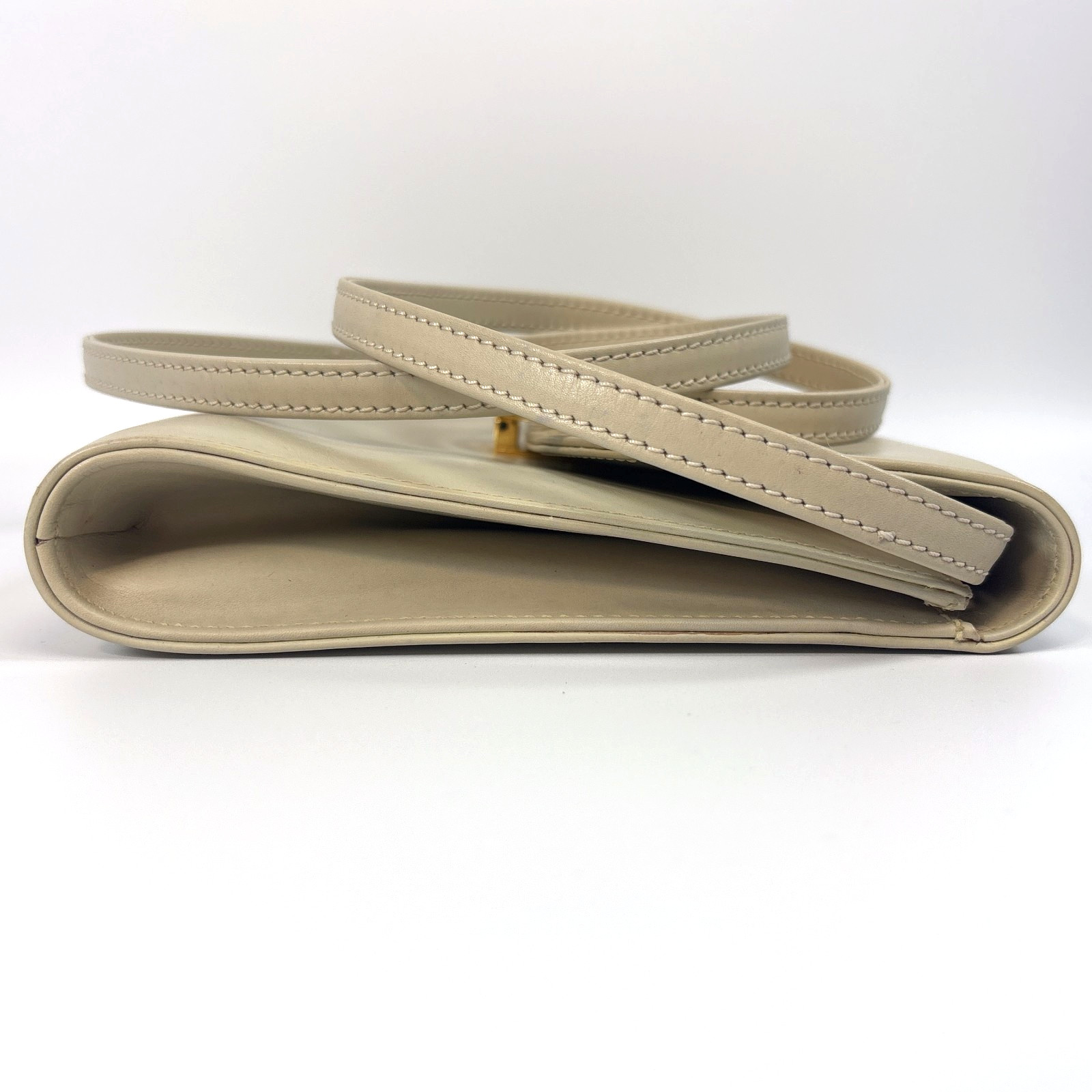 CELINE Leather Shoulder Bag Triomphe Beige Clutch From Japan
