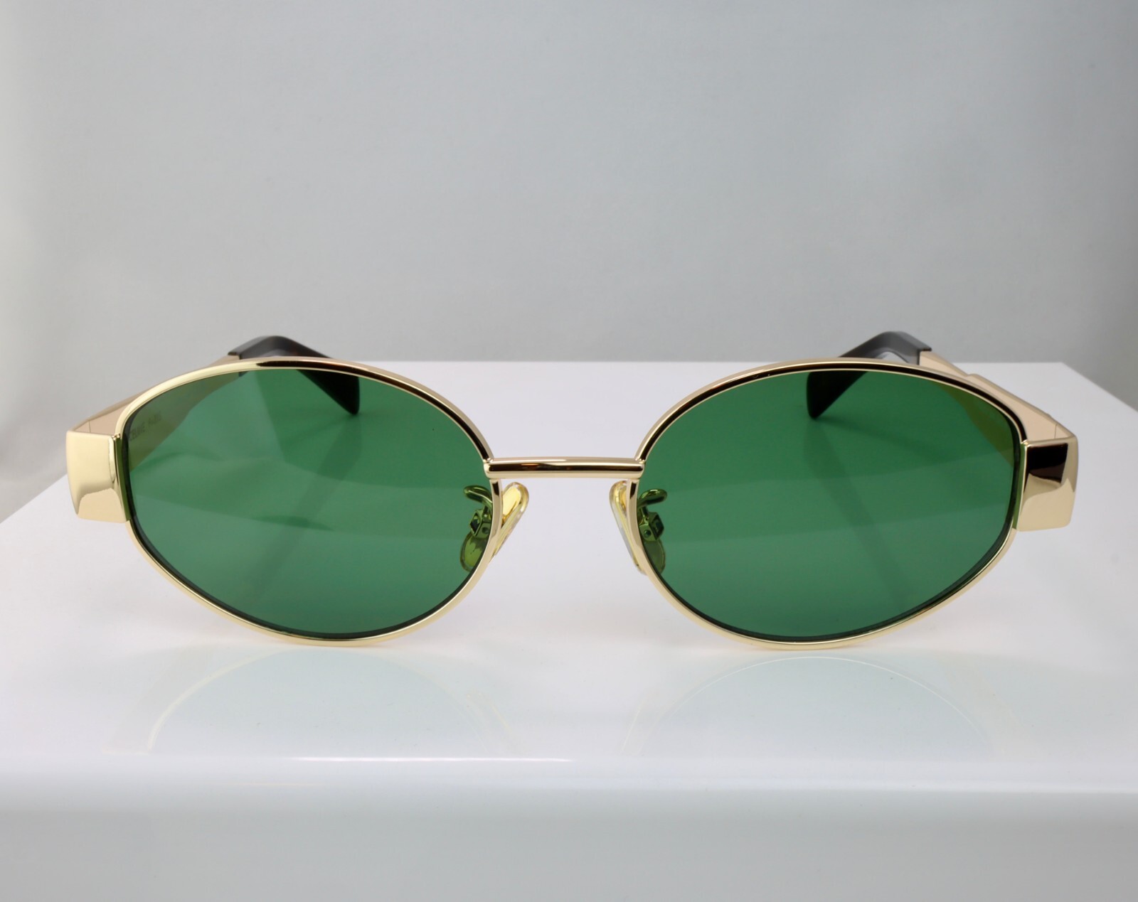 Celine CL40235U 30N 54mm Round Gold Sunglasses with Green Lens