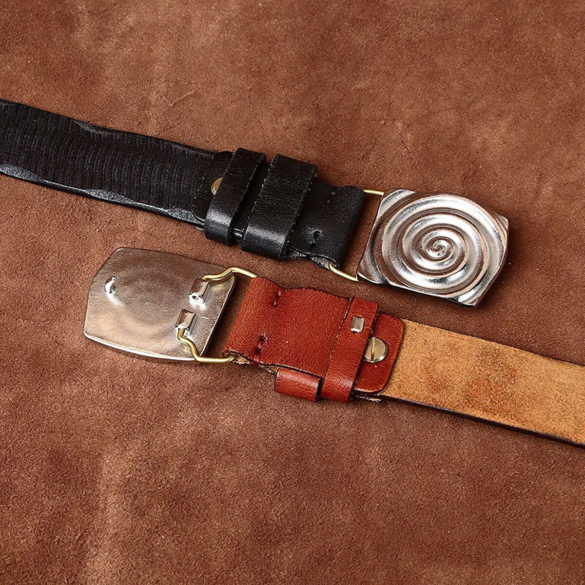 Retro Genuine Cowhide Leather Belt with 3.8cm Width Steel Buckle for Casual