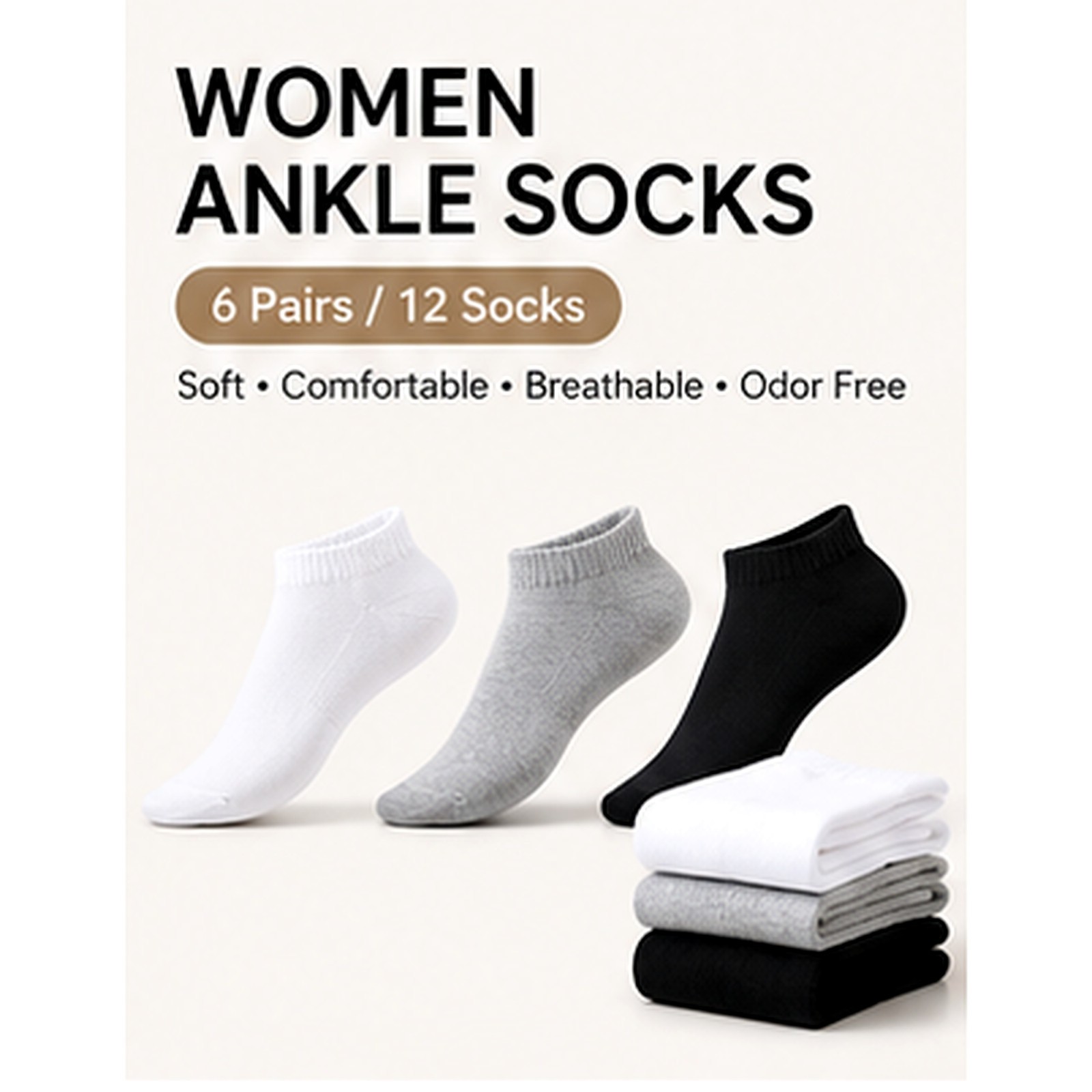 Women Ankle Socks 6 Pairs Cotton Odor Free Cushioned Low Cut Athletic Socks