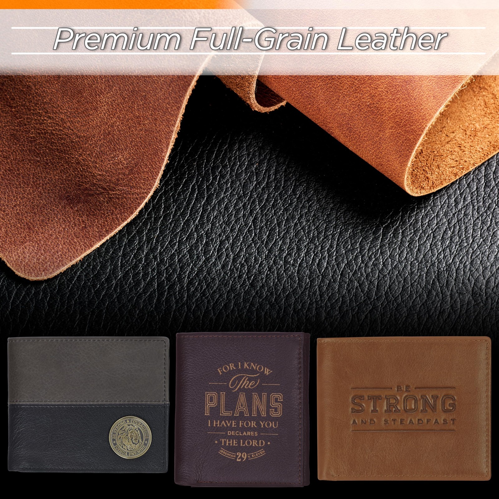 Christian Art Gifts Genuine Full Grain Leather RFID Blocking Scripture Wallets f