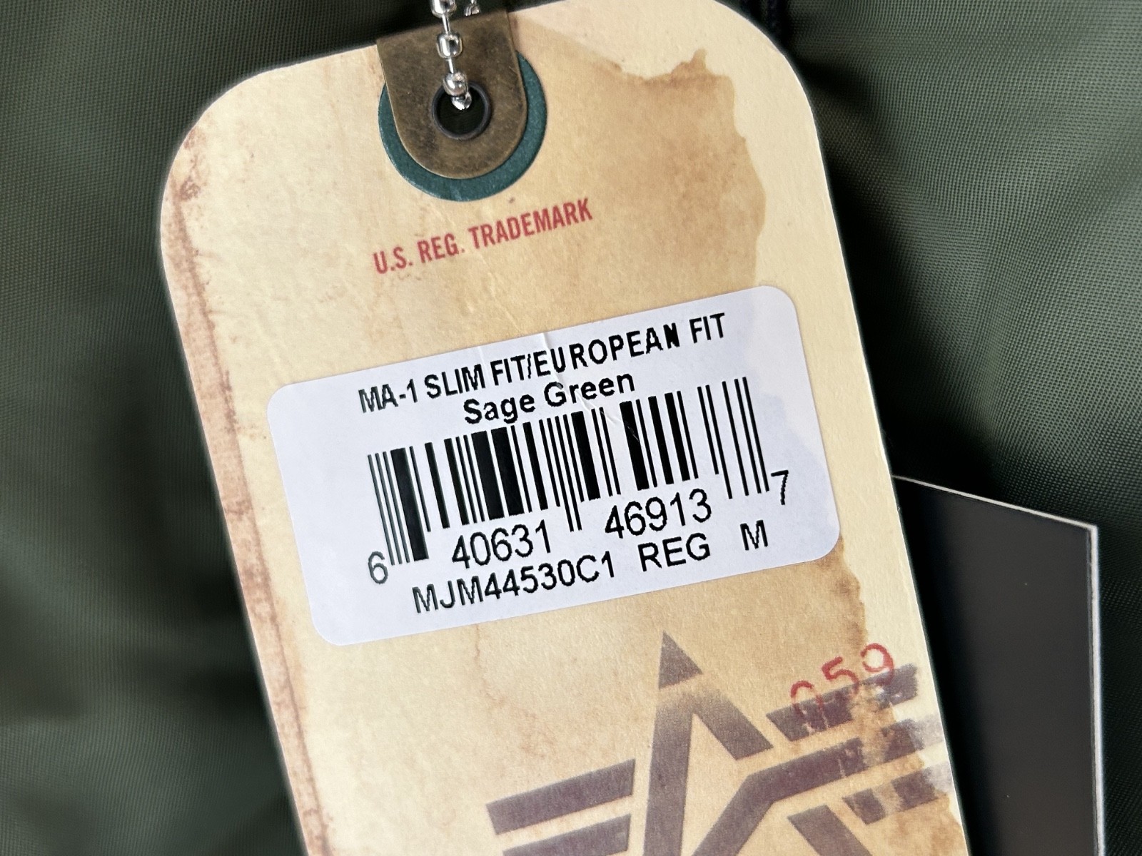 Alpha Industries USAF MA-1 Flight Bomber Jacket Sage Green Slim Fit Medium NEW
