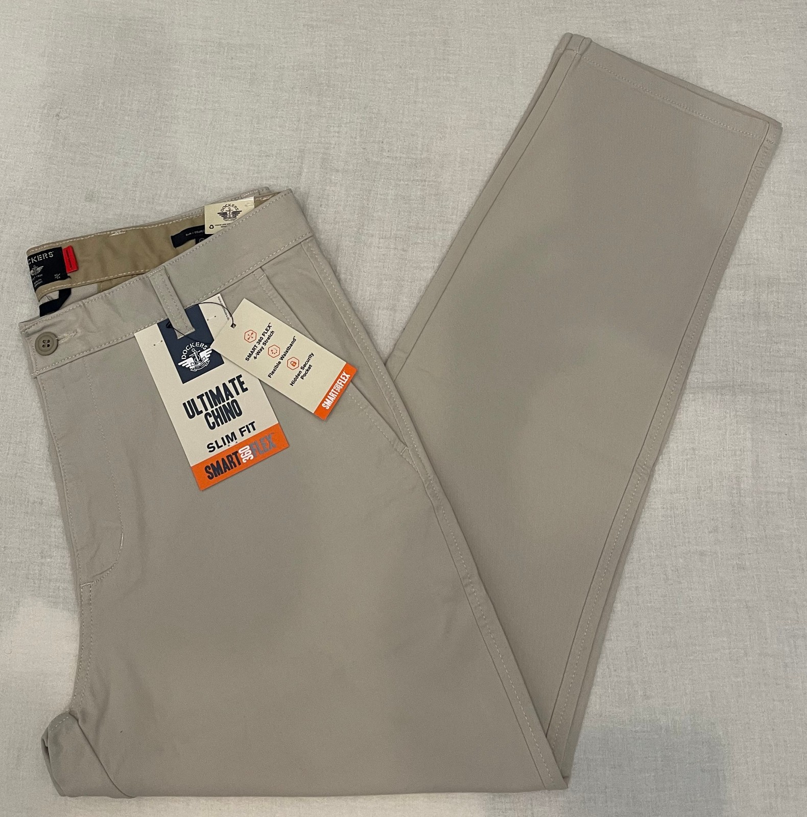 Mens Dockers Ultimate Chino Slim Fit Pants Light Grey Smart 360 Flex 32, 33, 36