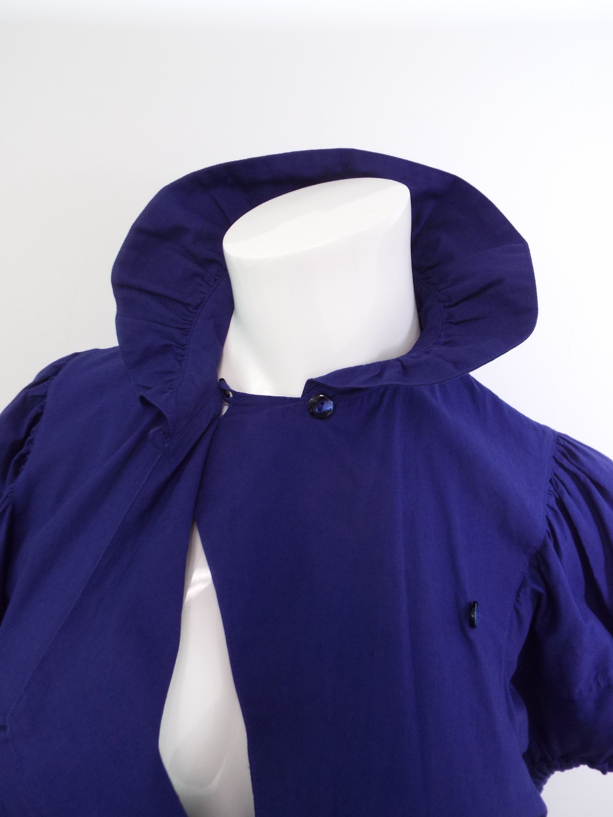 VTG 1980s KENZO Blue Puff Sleeve Dress Small Cotton Asymmetrical Button Wrap Top
