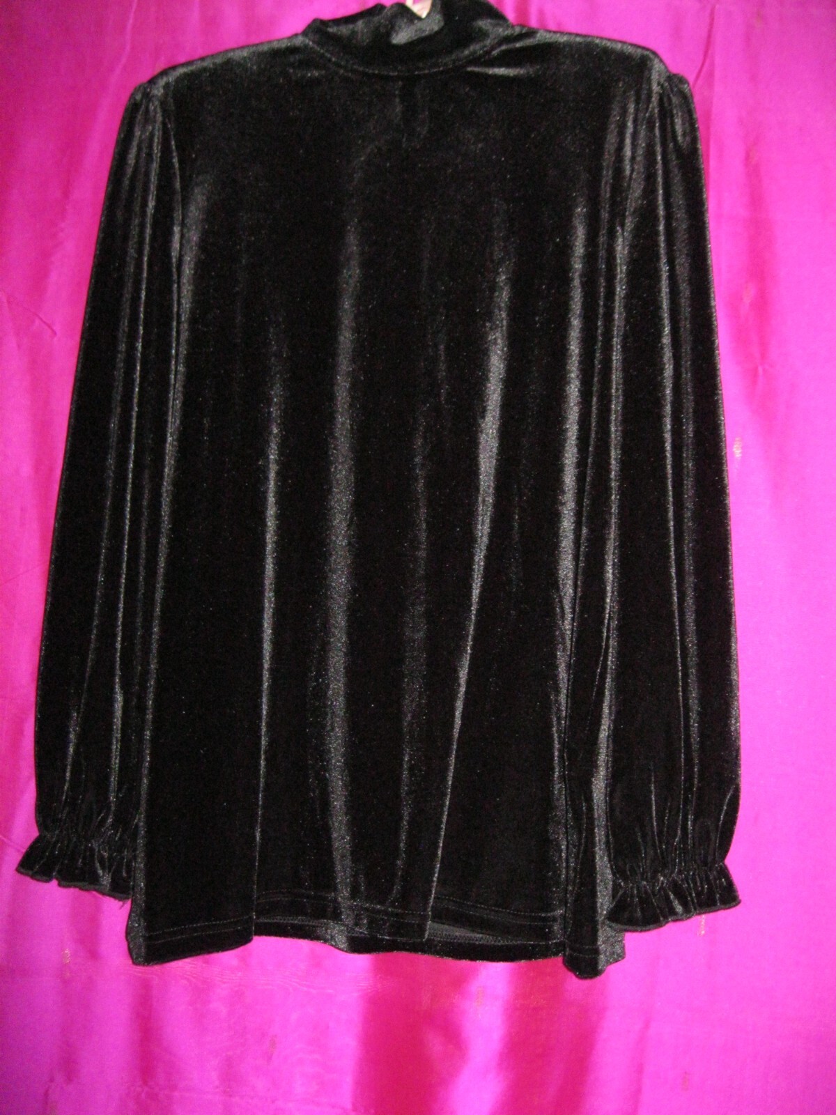 SUZANNE BETRO LABEL,BLACK VLEVET TOP W/ L/S & HIGH NECK, SZ M.,POLYESTER/SPANDEX