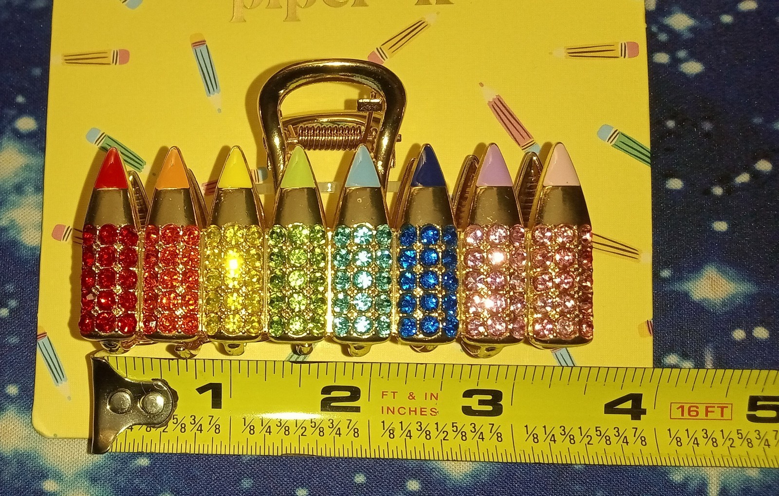Piper • K Gold Painted & Multi Colored Rhinestones Metal Hair Claw Clip PENCILES