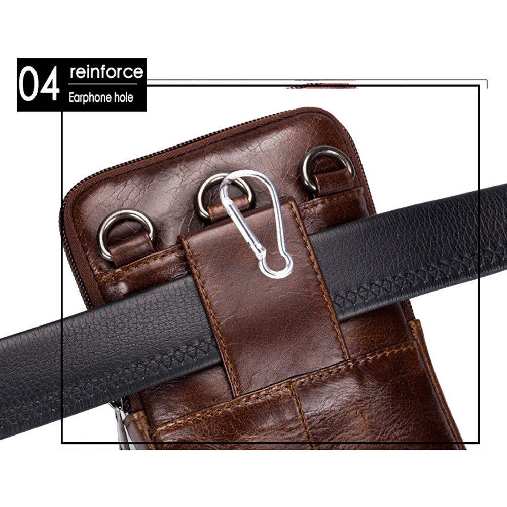 Retro cowhide leather men’s single shoulder crossbody bag cell phone waist bag
