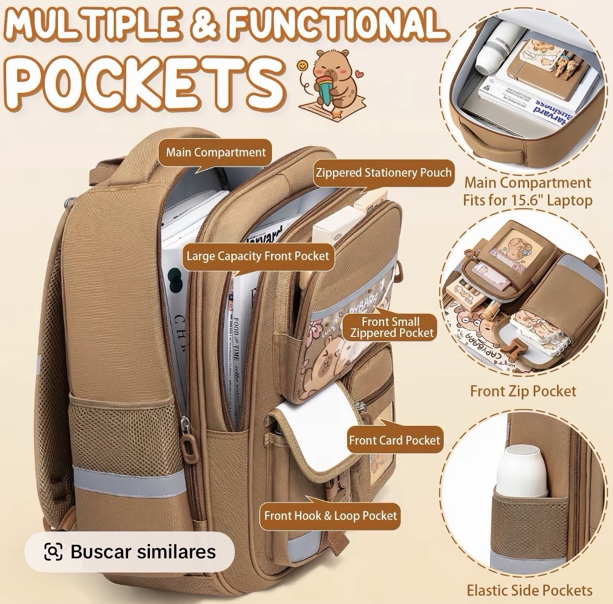 Capybara Backpack for School Girls, 28PCS Capybara Toddler School Supplies Stati