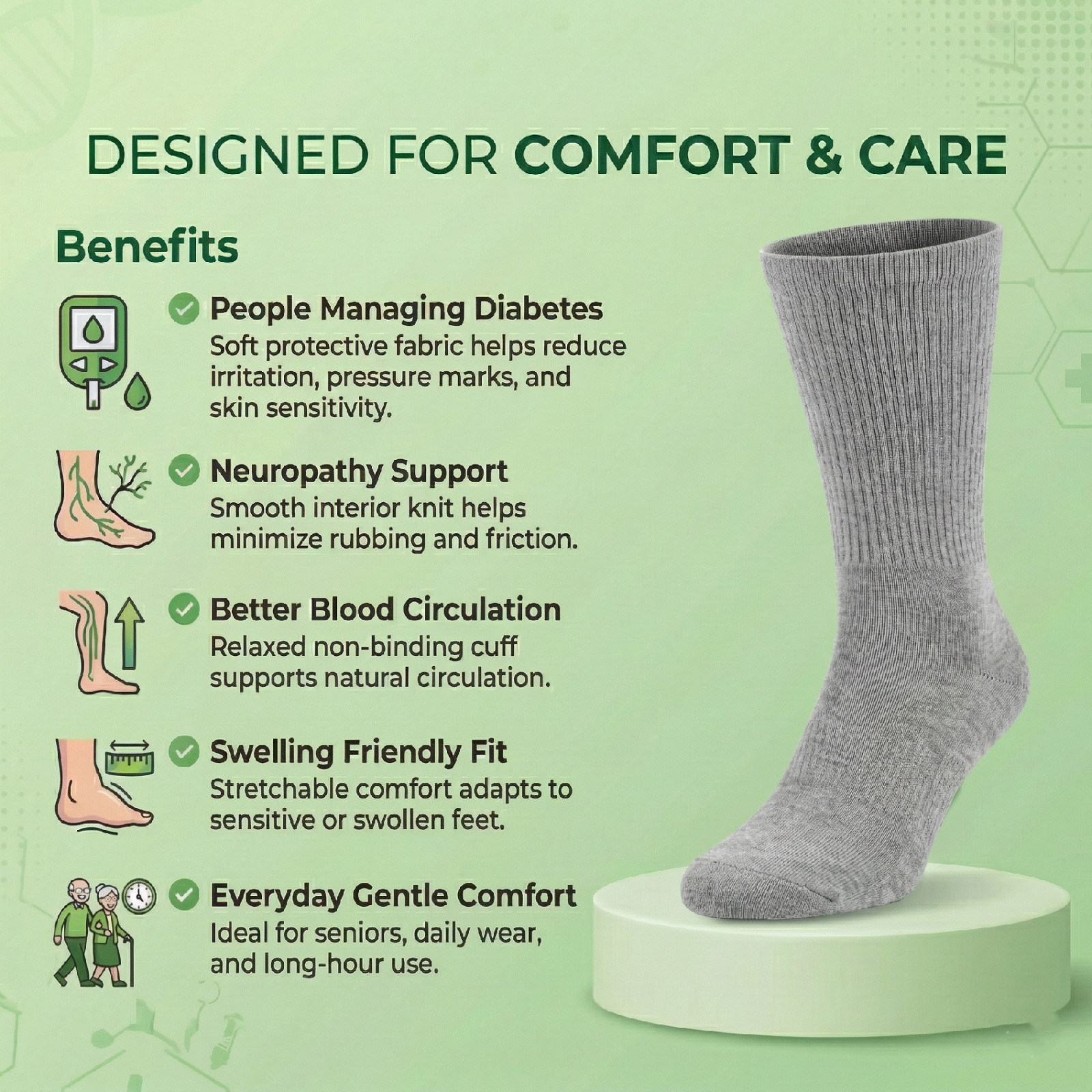 3 6 12 Pairs Diabetic Crew Socks Mens Circulatory Health Non Binding 9-11 10-13