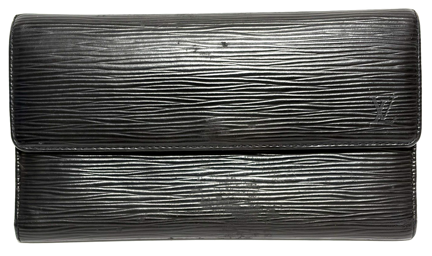 Louis Vuitton Black Epi Leather Long Wallet Tri-fold Wallet Made in Spain