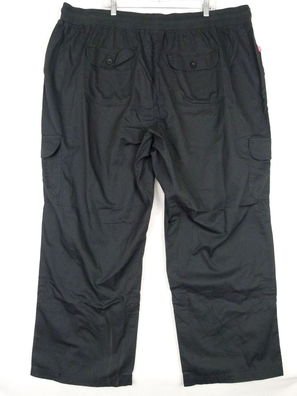 Woman Within Women’s 28W 48×30 Black Solid Cargo Cotton Capri Pants Drawstring