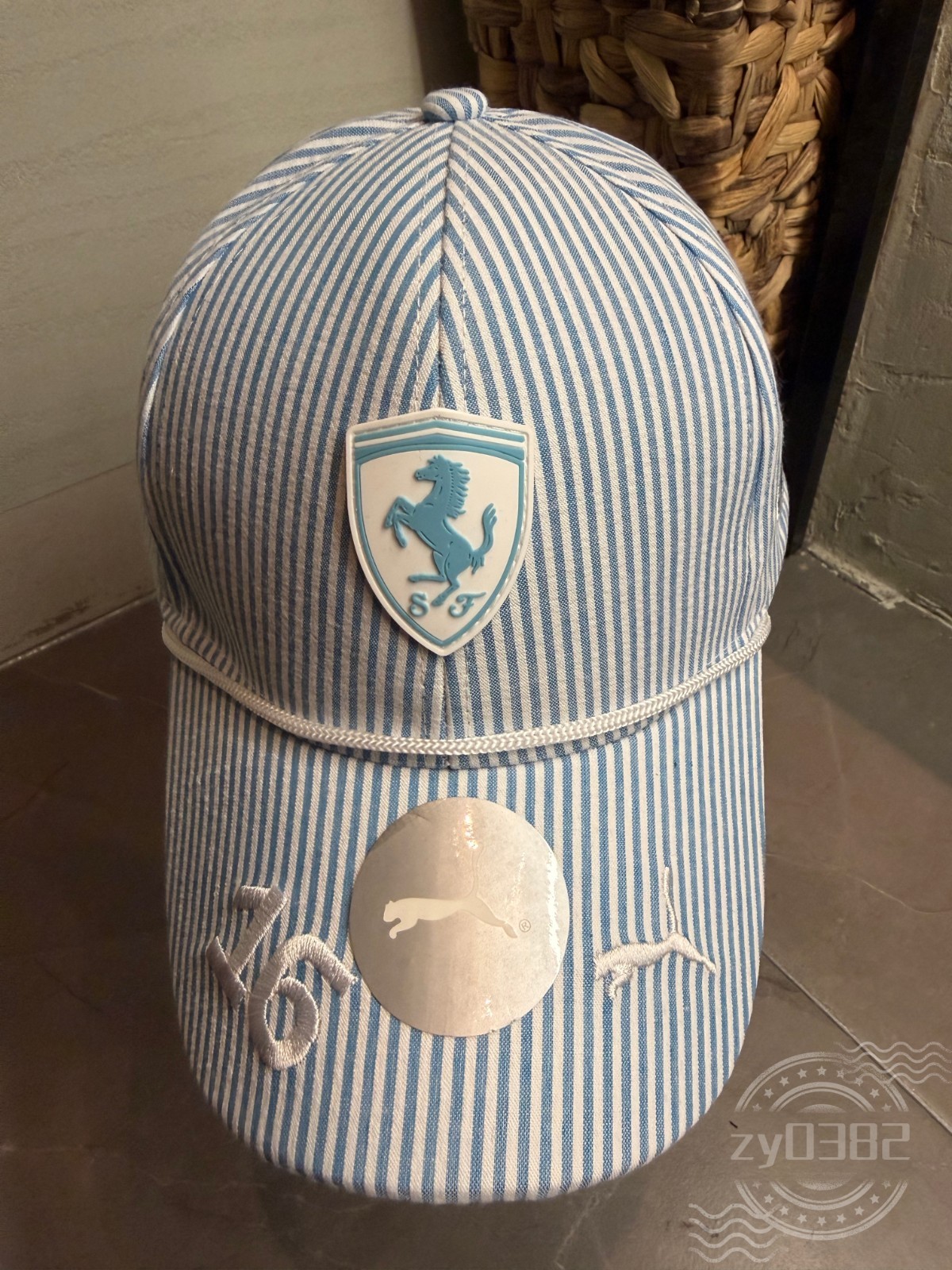 Ferrari Men’s Adult Sports Casual Adjustable Blue Striped Baseball Cap Hat