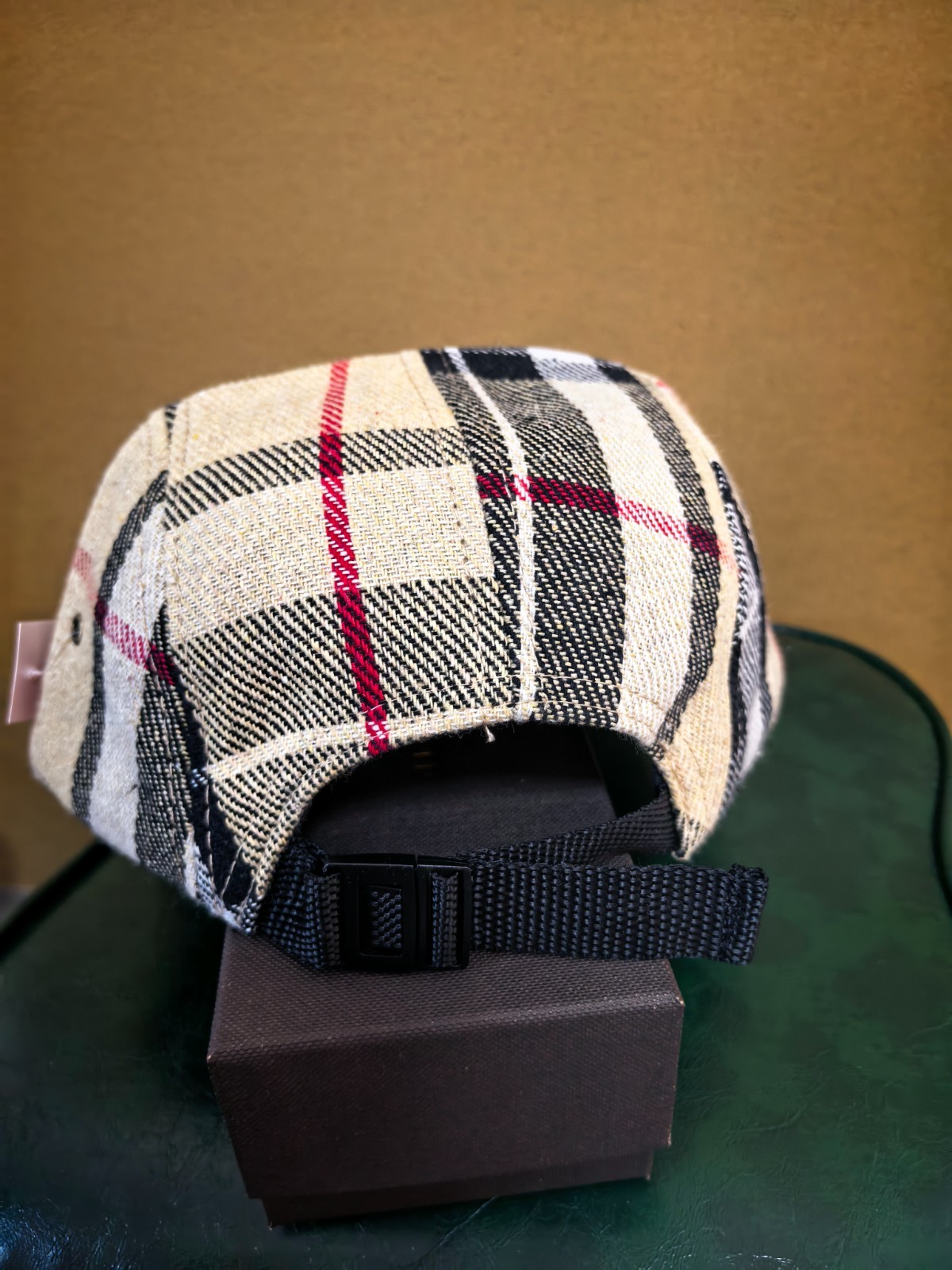 Supreme Beige Plaid Camping Cap Outdoor Sports Leisure Adjustable Baseball Cap