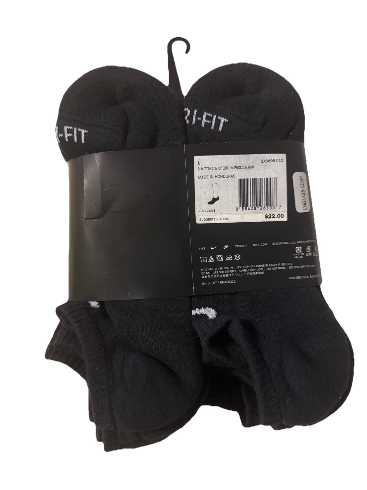 (SX6898 010) Nike Everyday Plus Cushioned 6 Pack No Show Socks sz L 8-12 A11