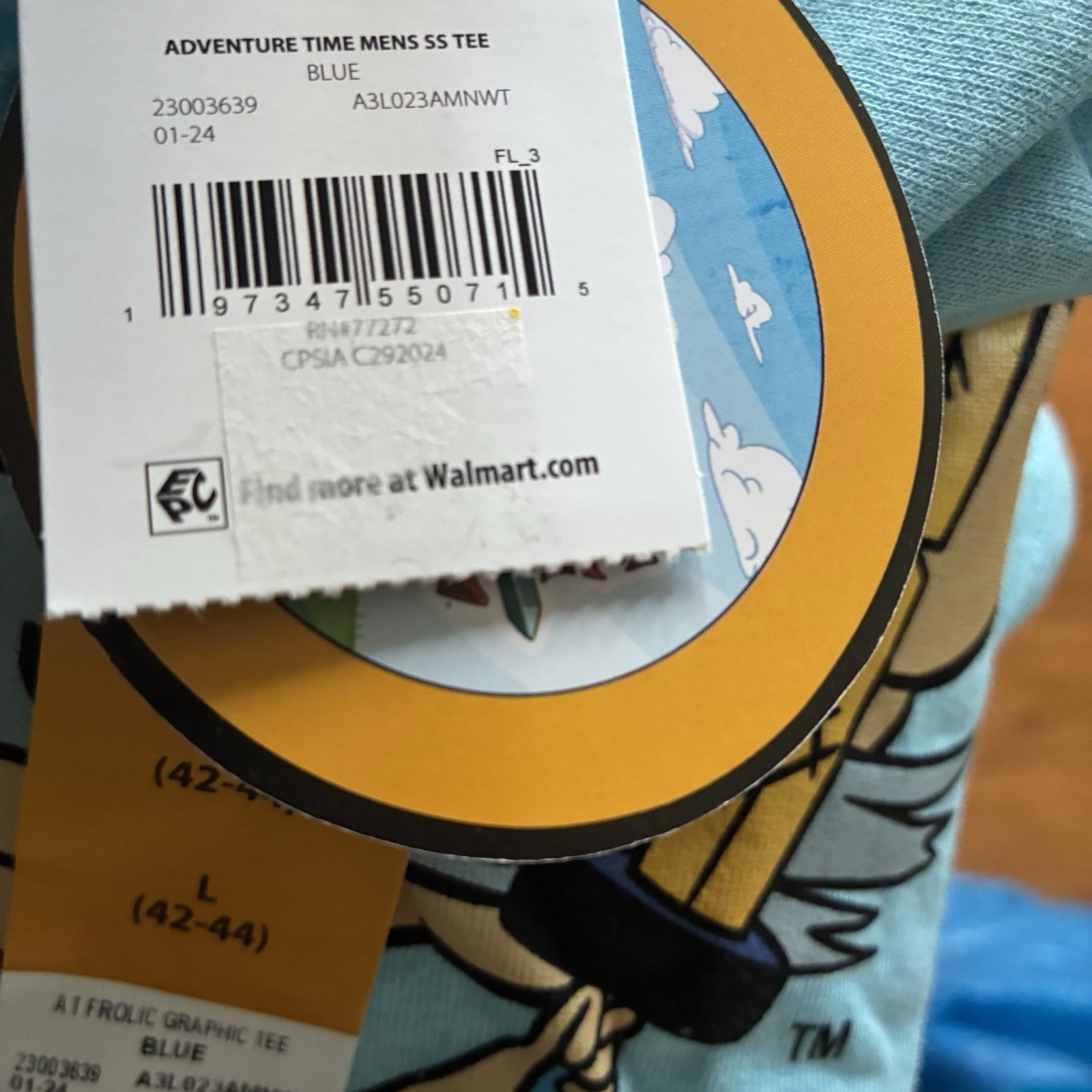Adventure Time with Finn & Jake Men’s Blue Cartoon Graphic Tee T-Shirt Sz Large