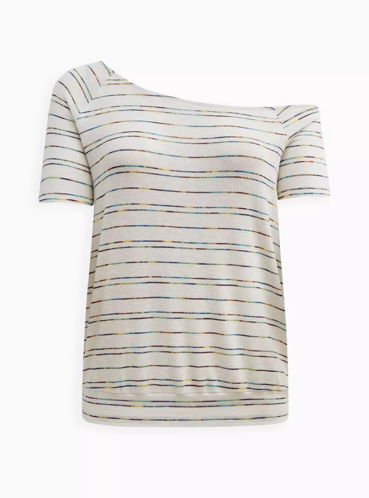 NWT Torrid Hacci Knit Top Size 00 M 10 Off Shoulder Rainbow Stripe Raglan Tee