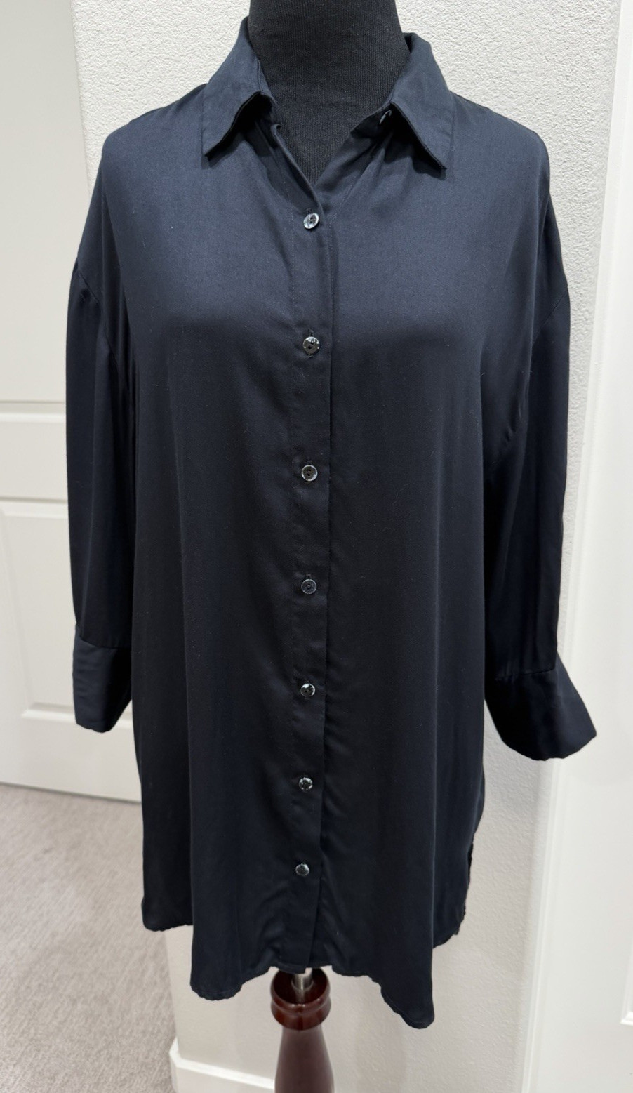 NEU NOMADS Women’s Black Shirt Dress XS Relaxed Button Front Minimalist Tunic