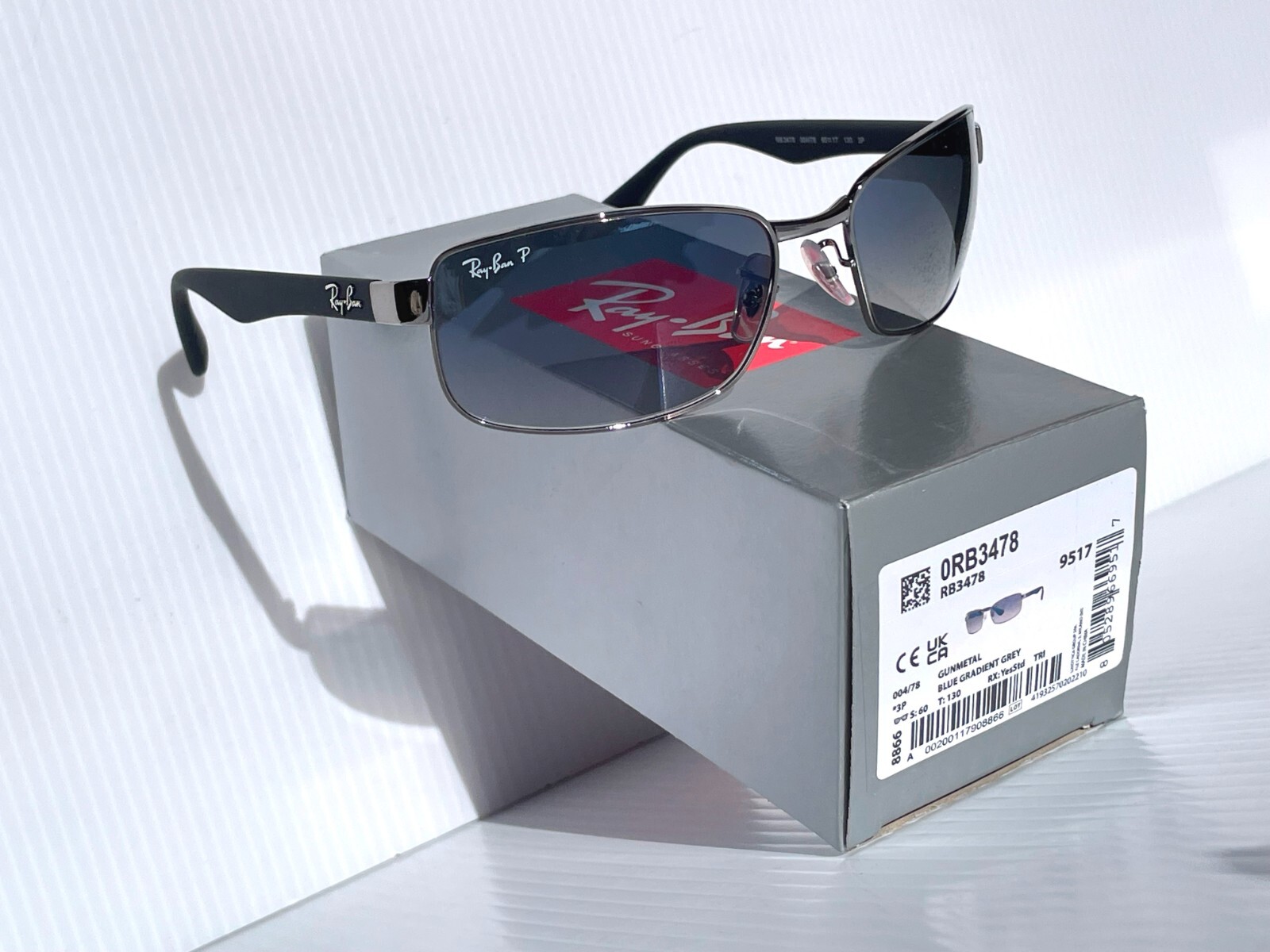 NEW* Ray Ban Gunmetal & Black w POLARIZED Grey Blue Lens Sunglass RB 3478 004