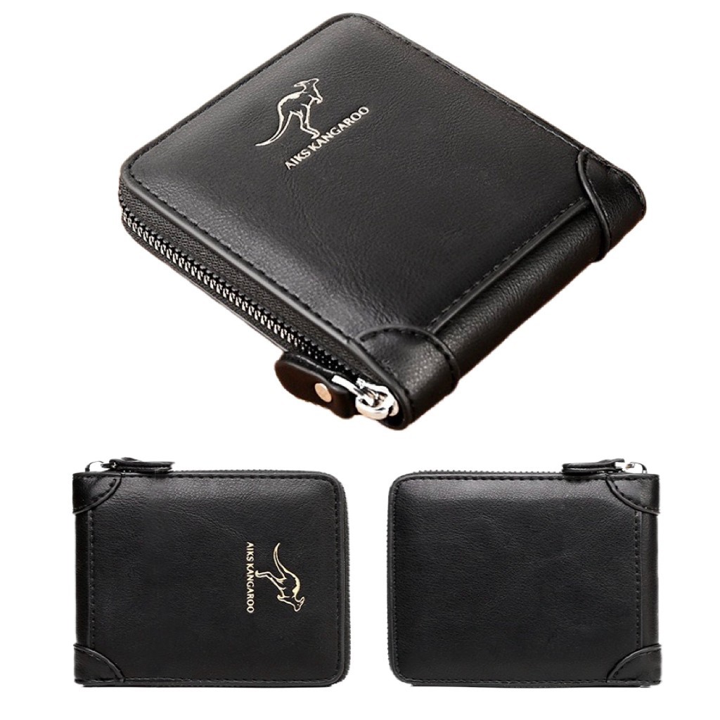 Men’s Leather RFID Blocking Waterproof Zip-Around Wallet Bifold Card Holder