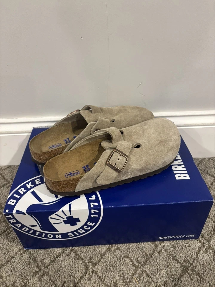 Birkenstock Boston Soft Footbed Suede Leather Clog Shoes – Taupe
