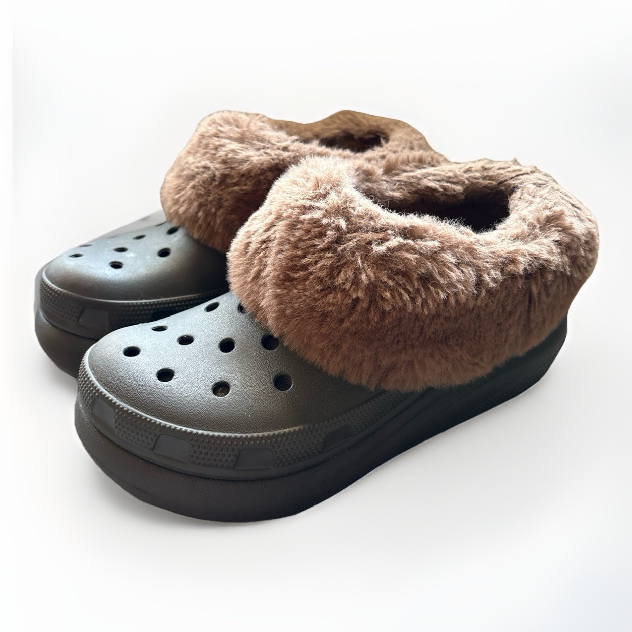 Crocs Furever Crush Sherpa Lined Platform Clogs Brown Platform W 8 M 6
