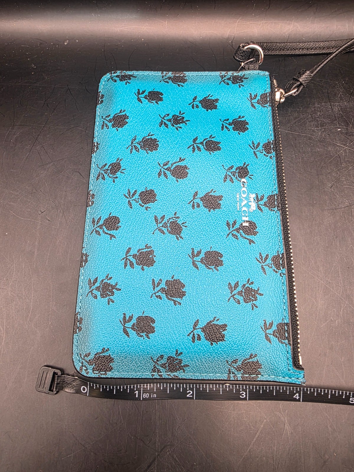 Coach Badlands Floral Teal & Black Wristlet NEW