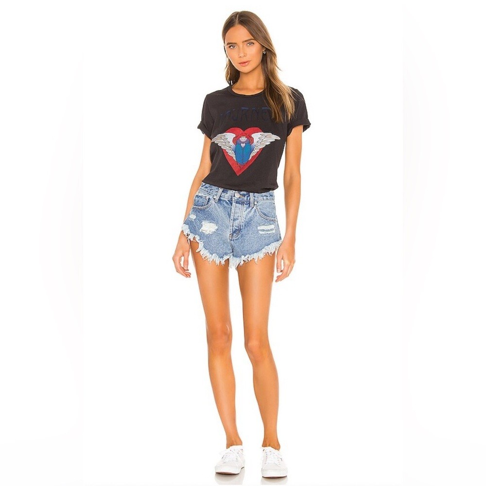 NWT Superdown Keira Jean Shorts in Dark Stone Wash Blue Distressed size 24