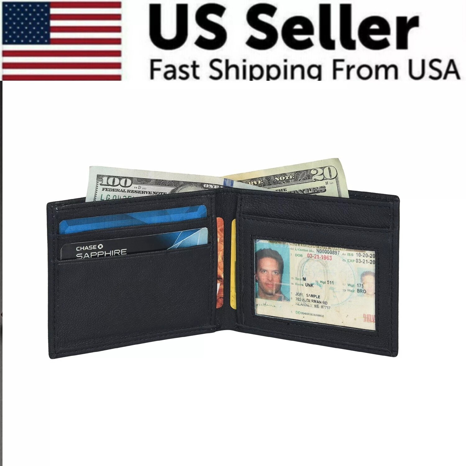 Genuine Leather Minimalist Bifold Wallets For Men RFID Blocking Slim Mens Wallet