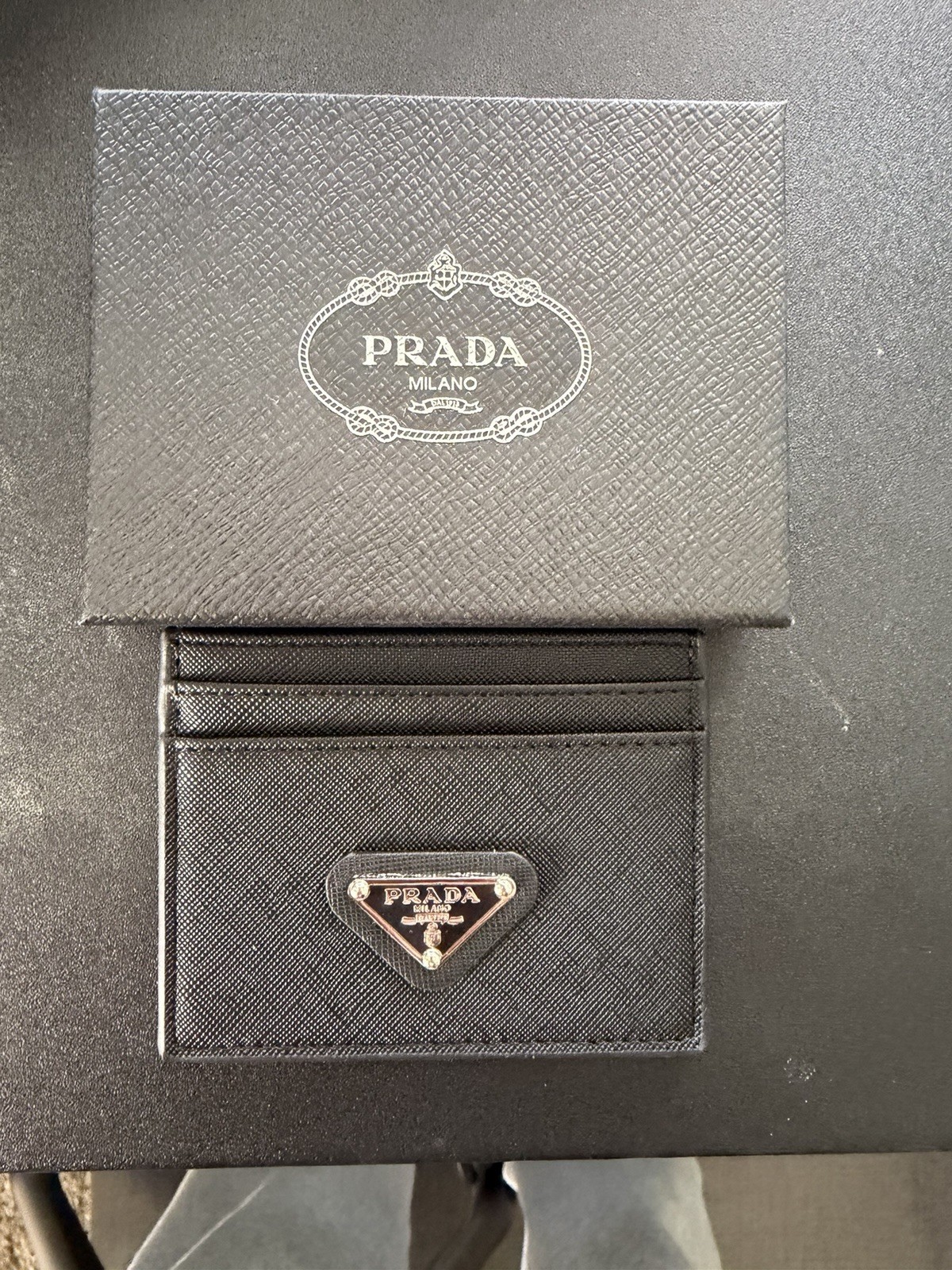 Prada Black Leather Card Case ID/Document Holder for Unisex Card Holder