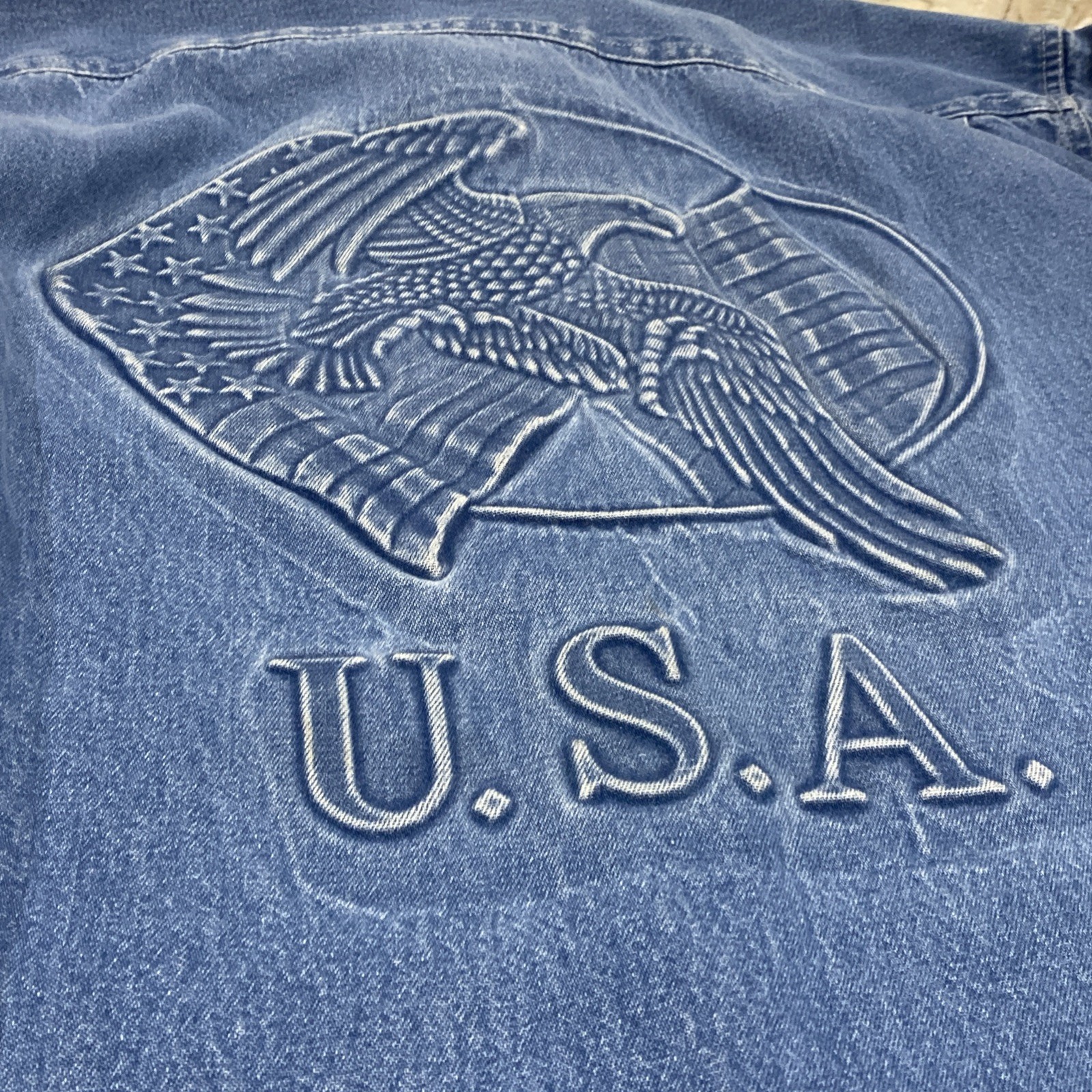 Embossed Eagle Authentic Prime Union Wear U.S.A. Denim Shirt Vintage Sz XL