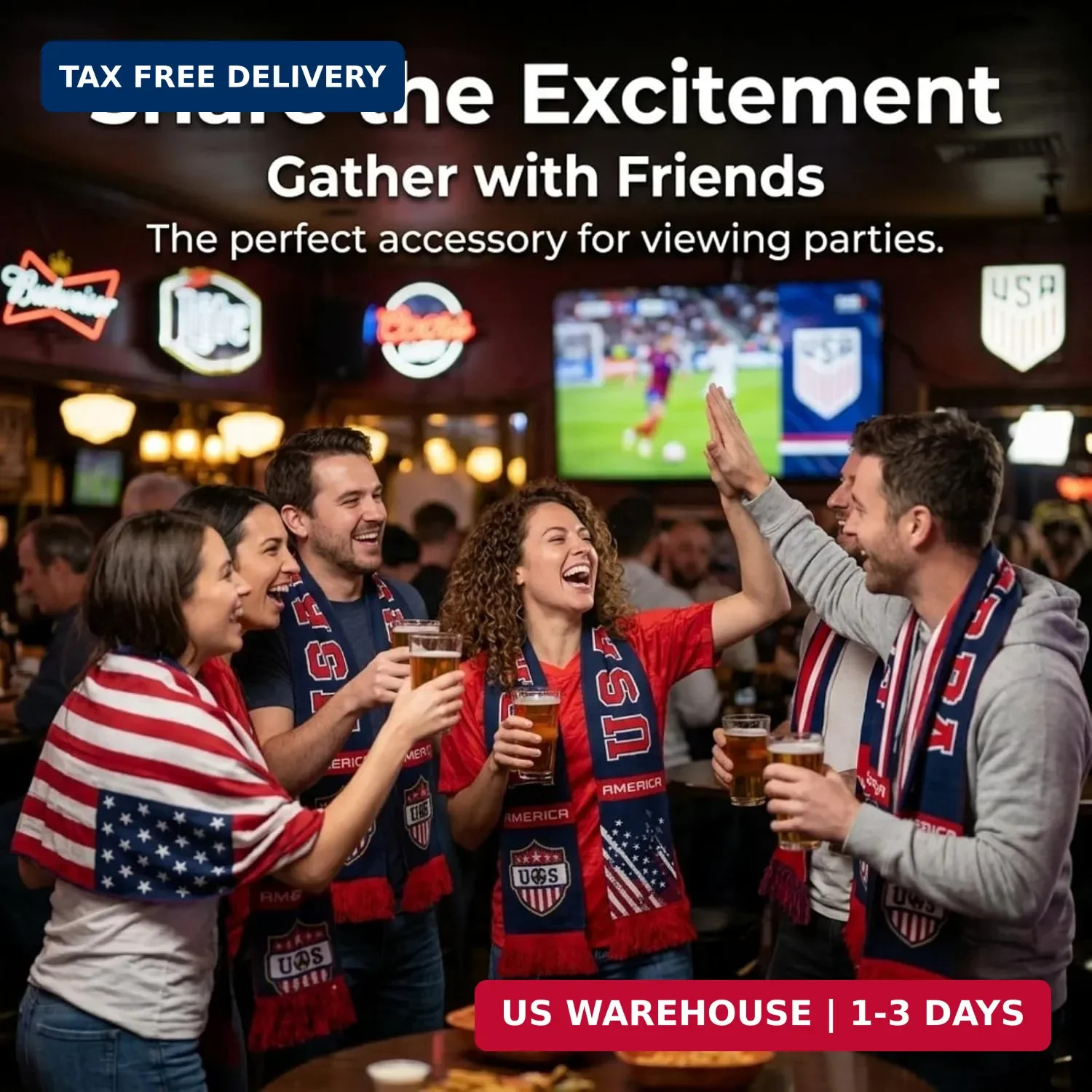 USA Soccer Fan Scarf, America Team Supporter-Sided for 2026 World Cup