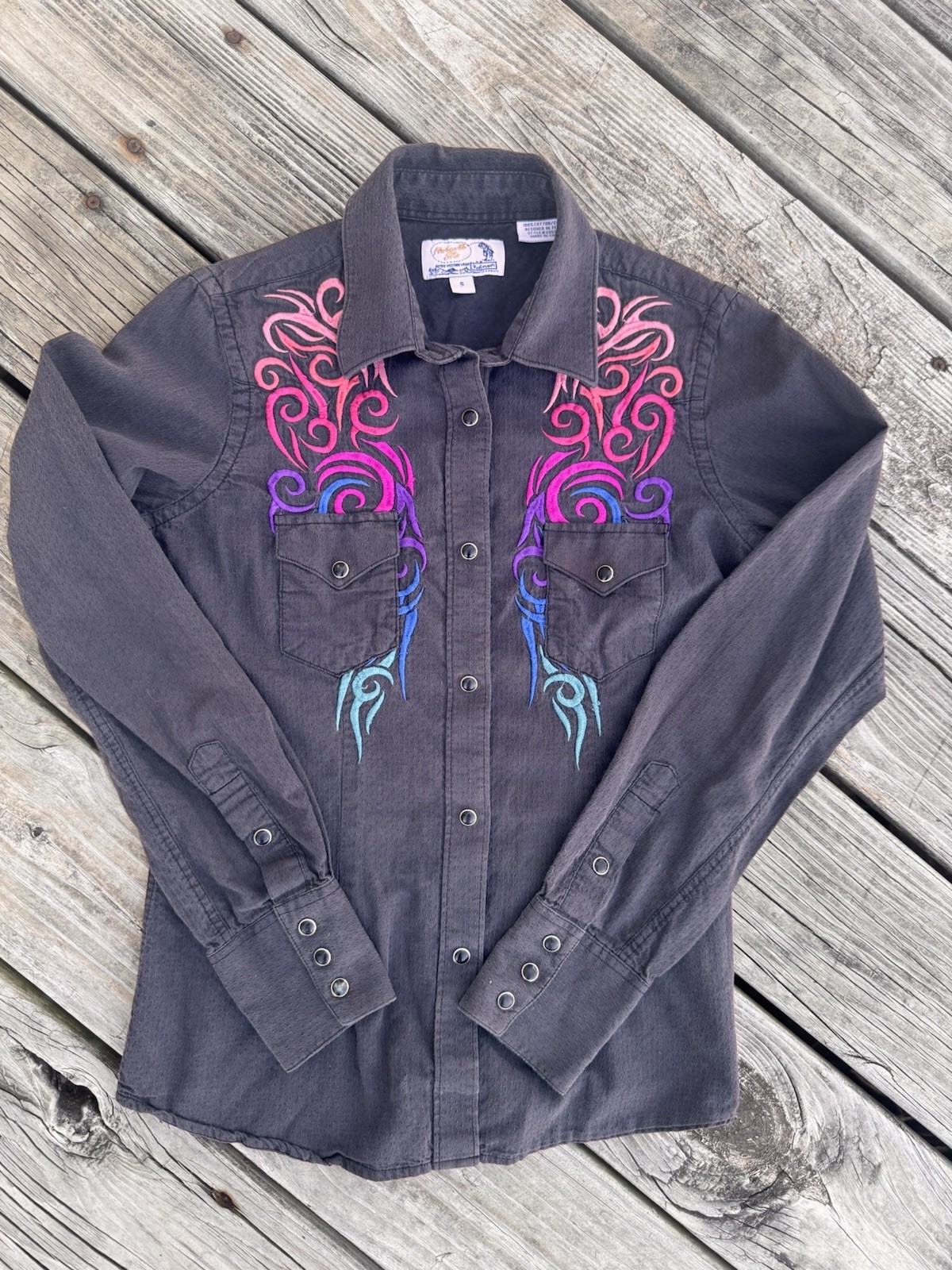 Panhandle Slim Embroidered Western Women’s Snap Button Shirt Small Charcoal Grey