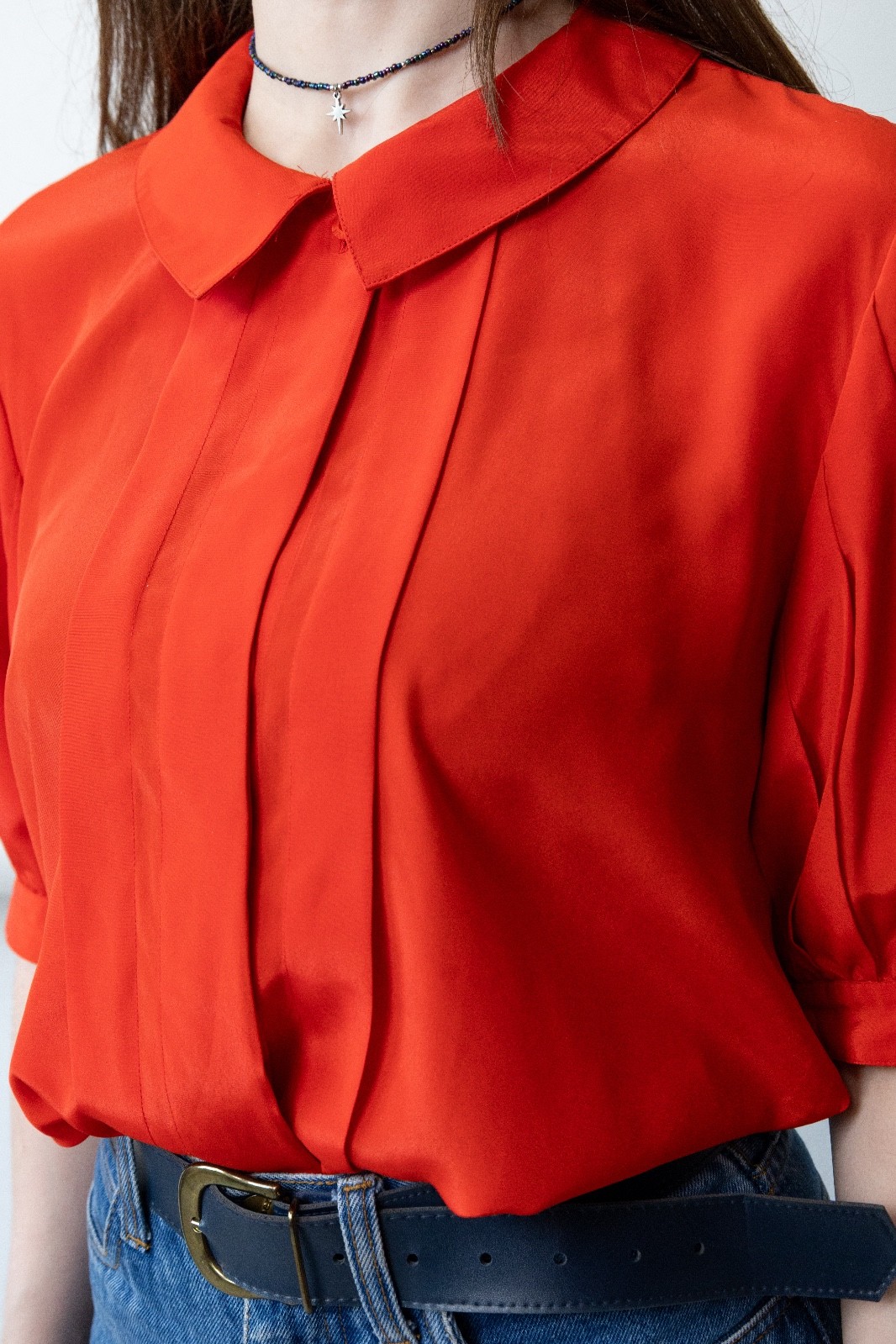 Vintage 80s 90s Tomato Red Blouse Peter Pan Collar Puff Sleeve Coquette Womens S